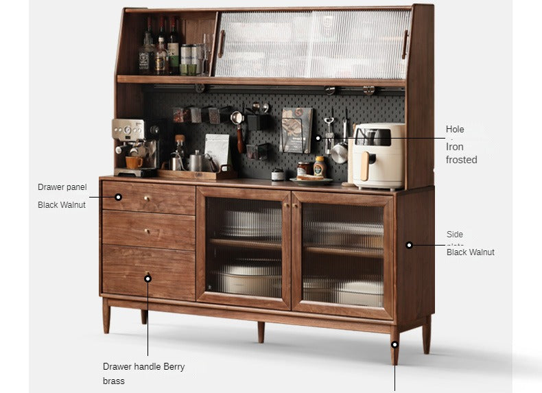 Solid Black Walnut Wood Sideboard Buffet Cabinet - Elegant Dining Room Storage for China, Linens & Entertaining Essentials