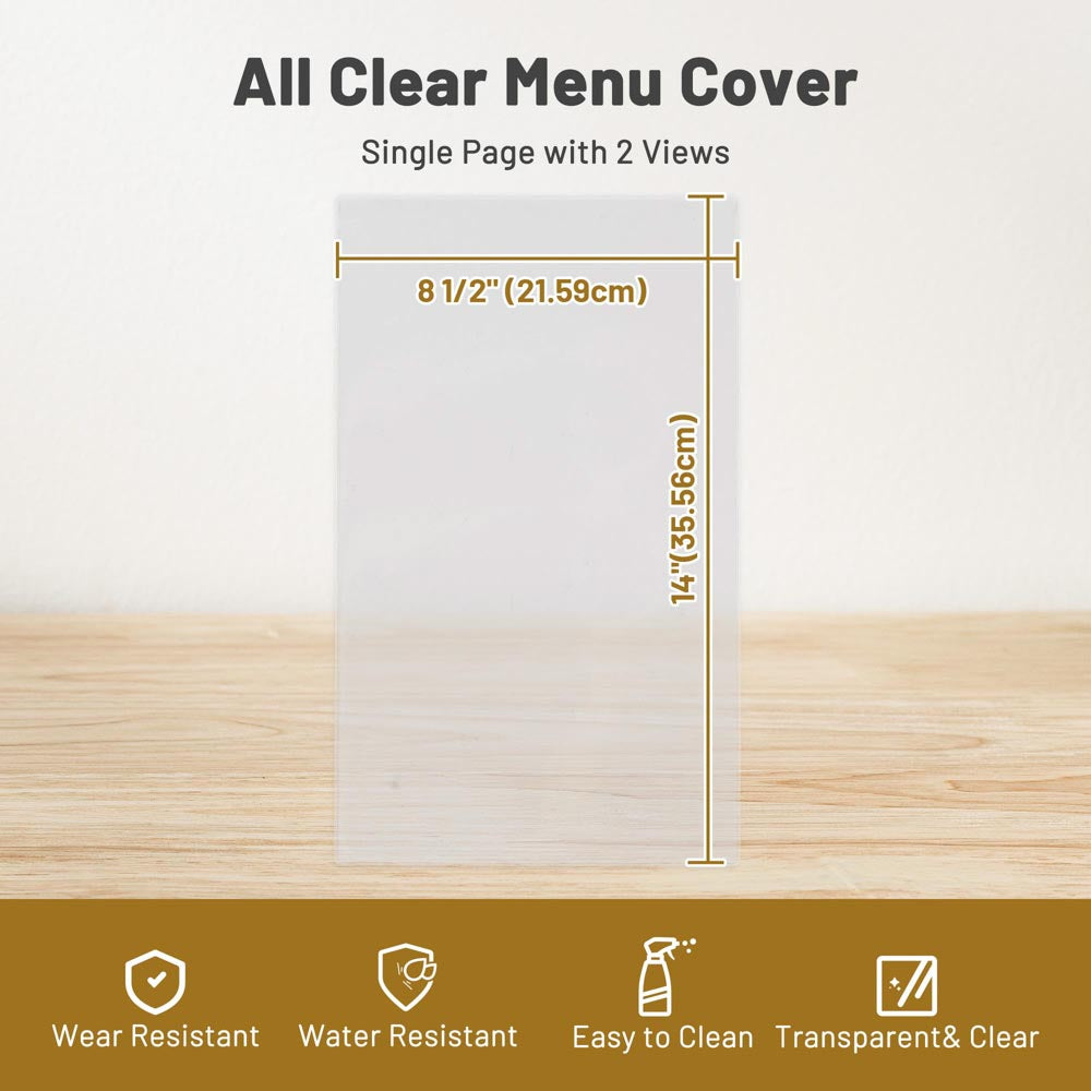 TheLAShop 8.5x14 Plastic Menu Covers - 30 Pack, Single Page Double-Sided View, Clear Restaurant Menu Protectors for Daily Use, Cafes, Diners & Catering Events