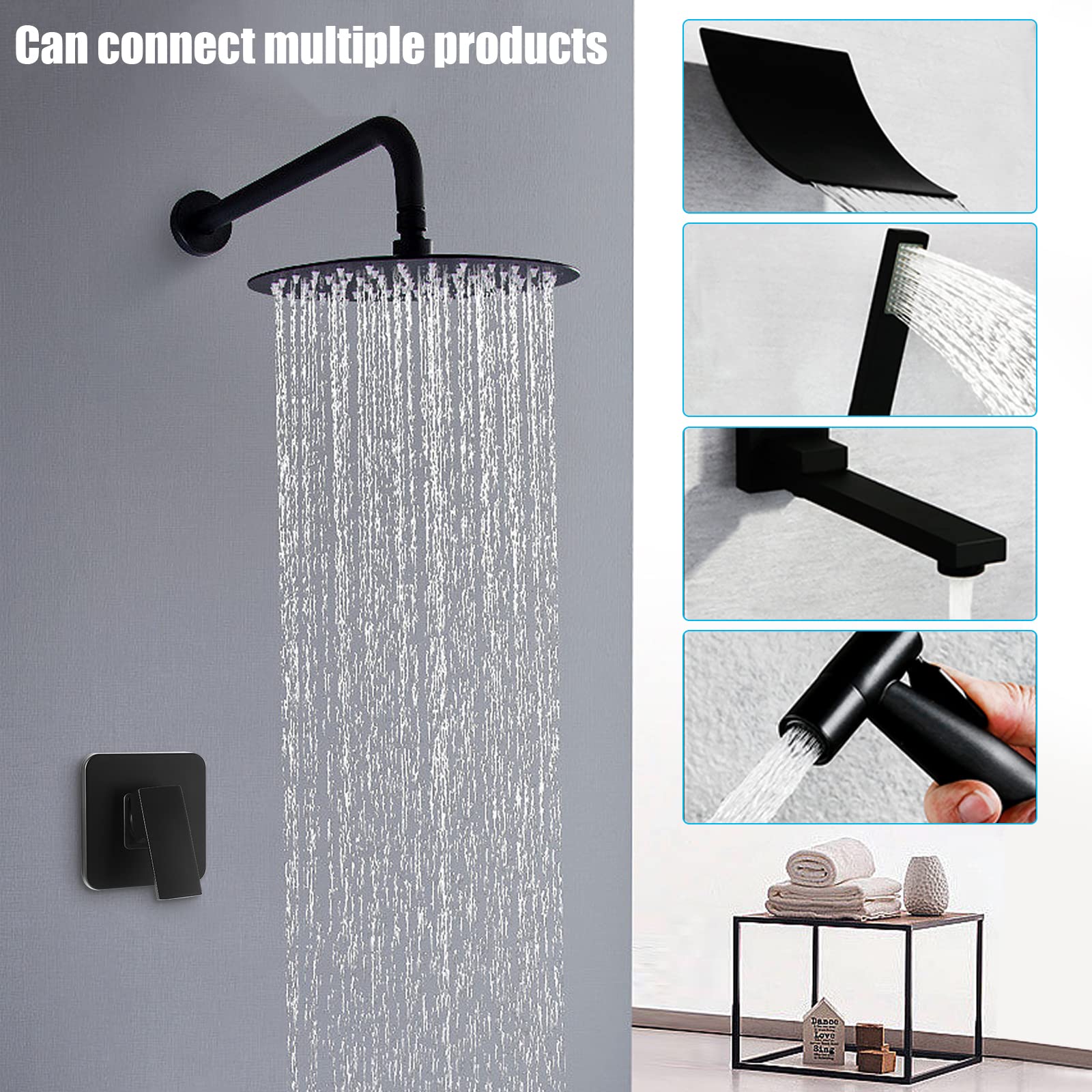 Premium All-Copper In-Wall Shower Mixer Valve Kit with Screw Wrench - Square Tee Concealed Shower Faucet in Black for Modern Bathrooms | Perfect for Bathroom Renovation & Luxury Shower Systems