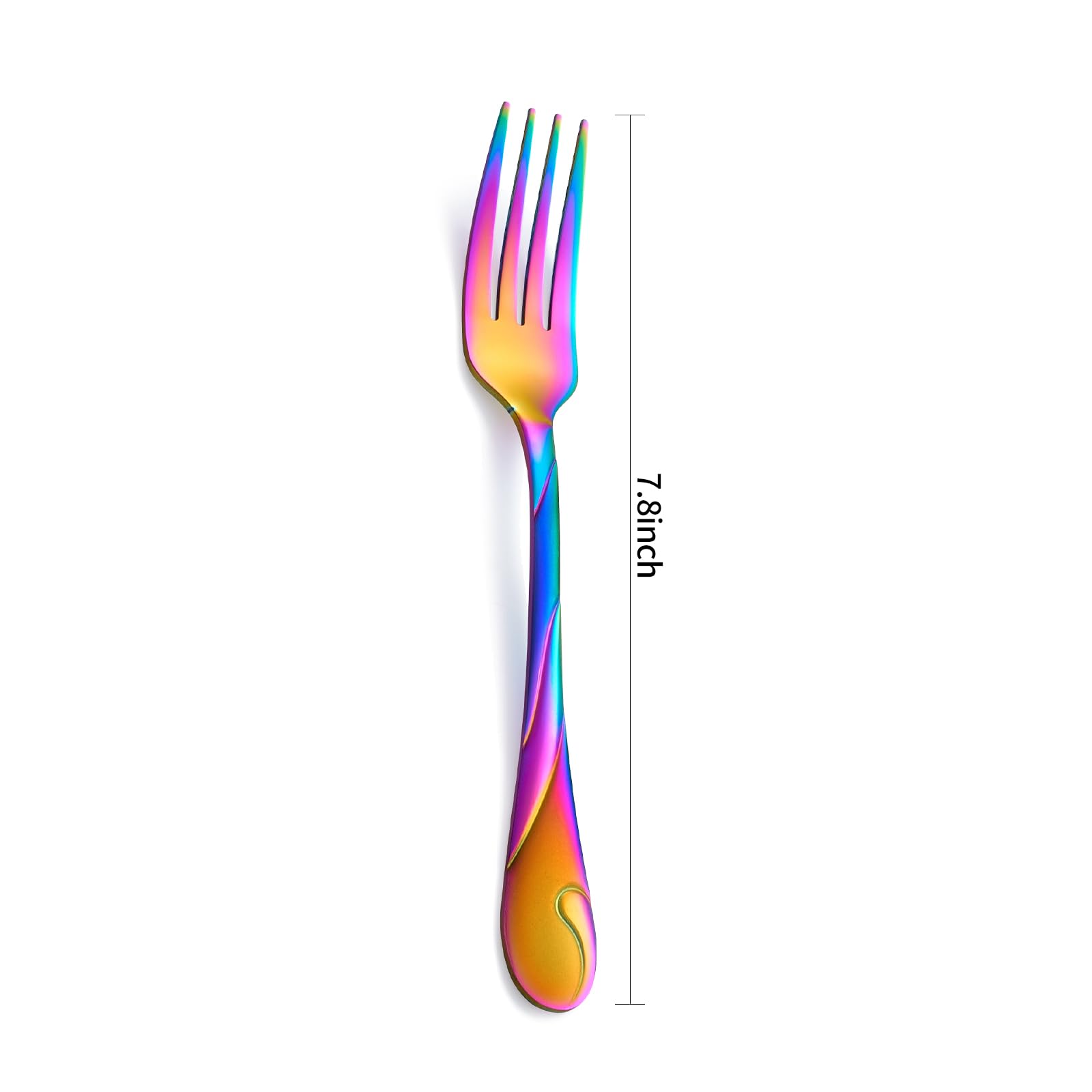 Rainbow Stainless Steel Dinner Forks Set of 6 - 7.8 Inch Shiny Colorful Flatware for Parties, Weddings & Home Dining - Durable Metal Tableware Silverware