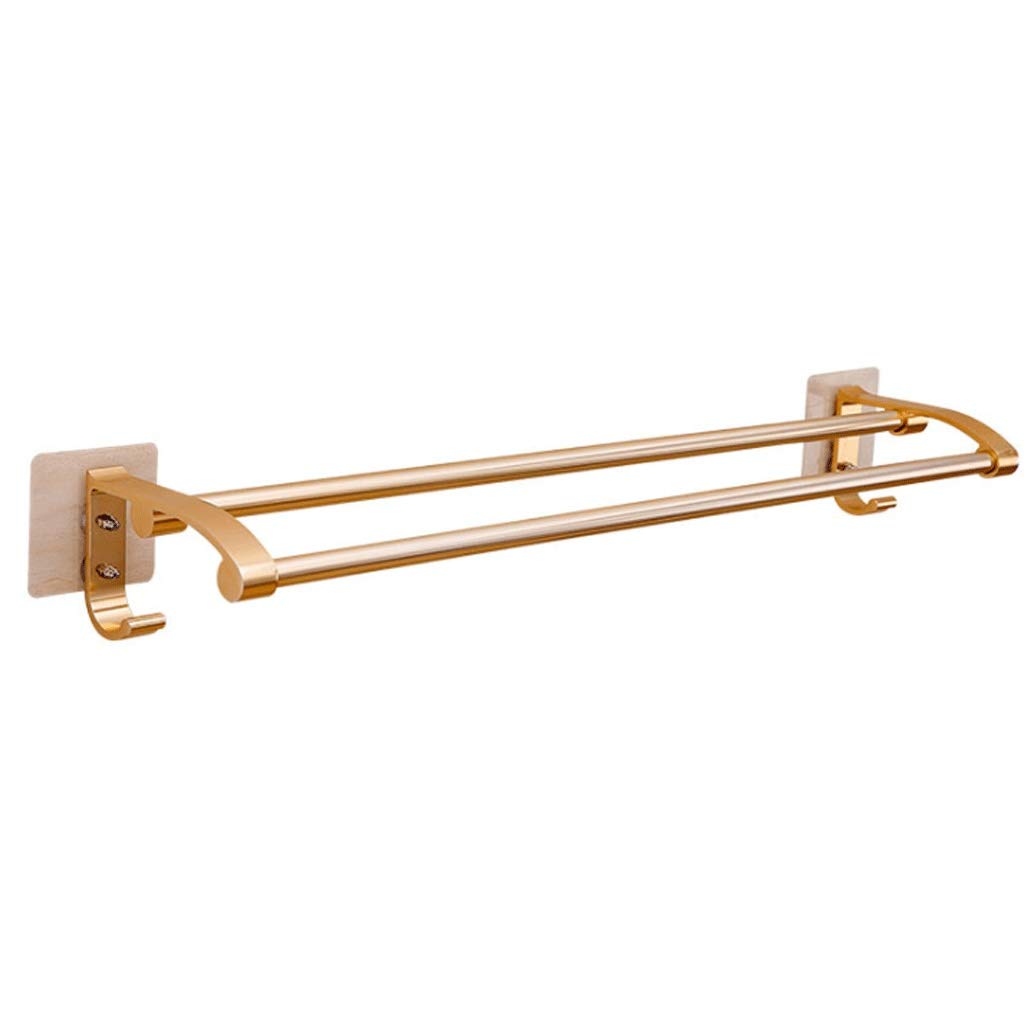 QIFFIY Space Saving Aluminum Towel Hanger with Suction Cups - Double Towel Rail, Bilateral Hook Design for Bathroom & Kitchen (Gold) - Perfect for Small Spaces, Apartments, and RVs