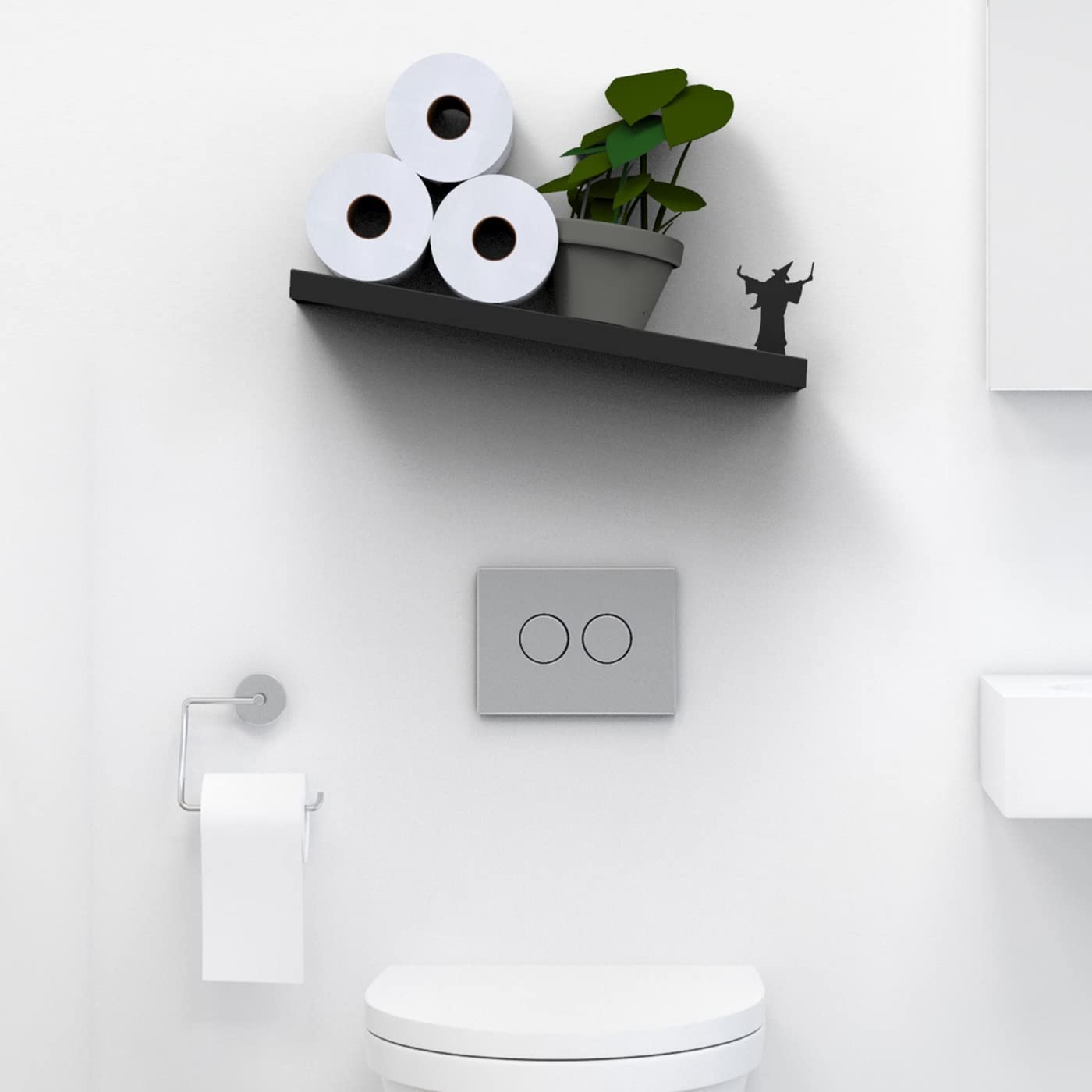 Artori Floating Toilet Paper Shelf Storage - Bathroom Wall Decor Organizer for Tissue Rolls, Wipes & Towels | Tilted Wall Mount Toilet Paper Holder | Space Saving Bathroom Decor (Merlin Black) - Perfect for Small Bathrooms, Powder Rooms & RV Toilets