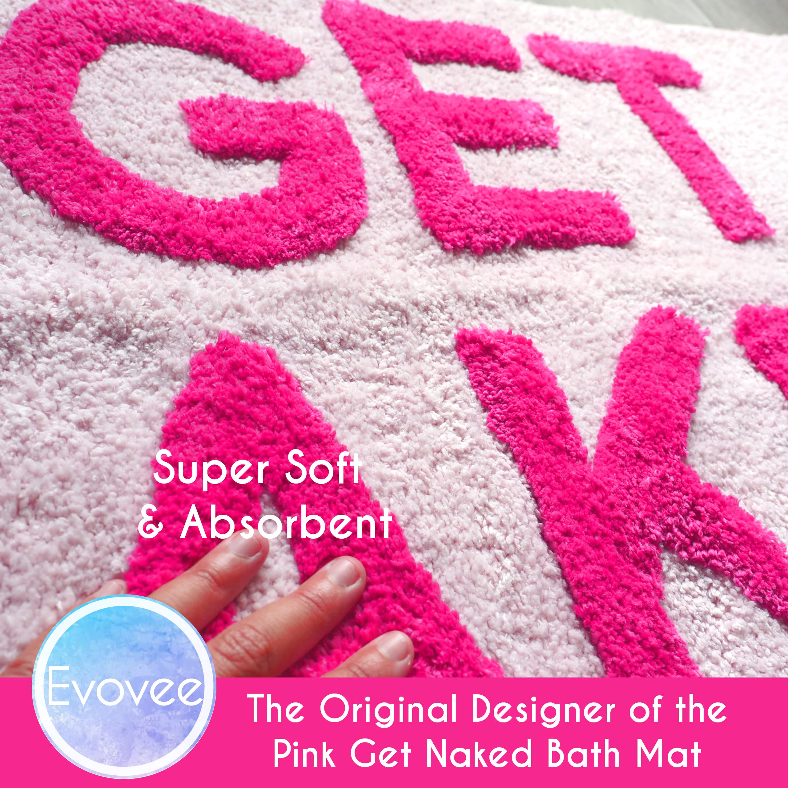 Evovee Funny Get Naked Bath Mat - Non-Slip Washable Bathroom Rug, Cute Shower Decor for College Dorm, Light Pink - Perfect for Bathroom, Spa & Home Decor Gifts