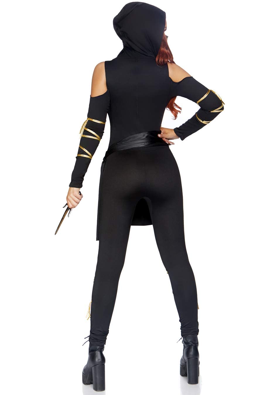 Leg Avenue Women's 3 Piece Stealth Ninja Costume Set - Sexy Hooded Cold Shoulder Catsuit for Cosplay, Halloween & Role Play | Perfect for Costume Parties, Comic Con & Themed Events