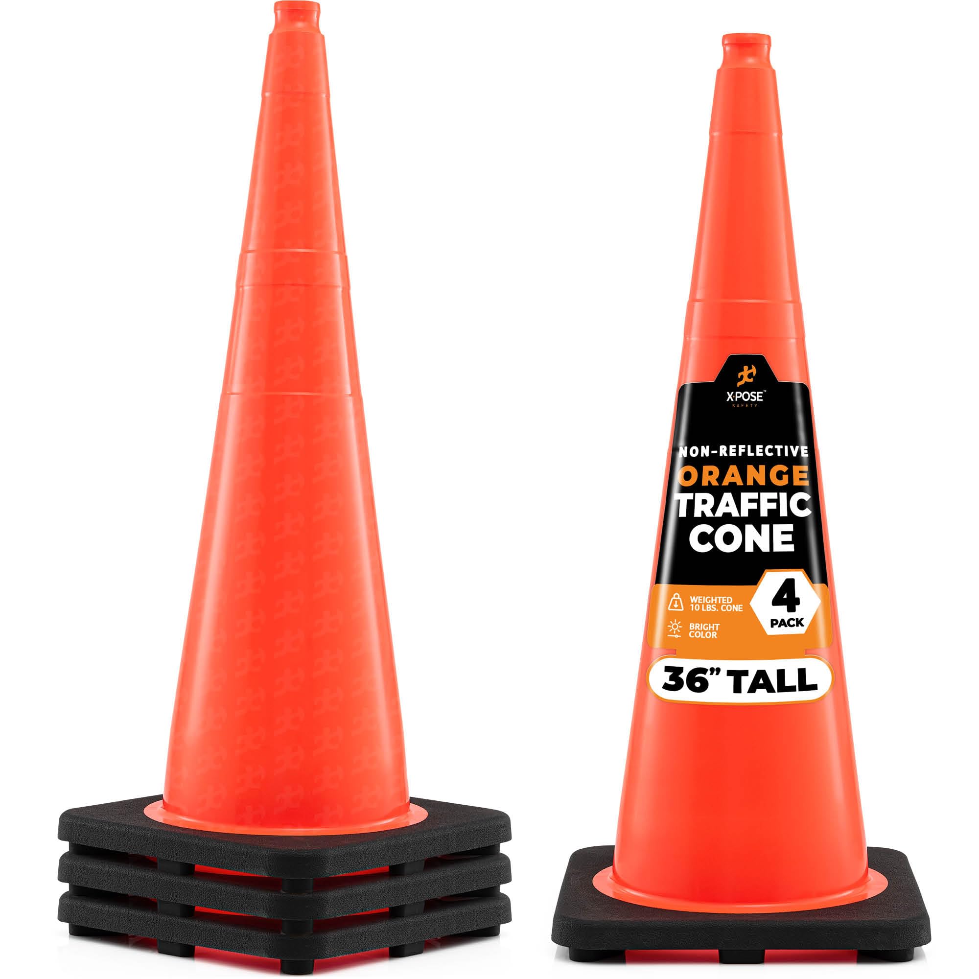 36 Inch Orange Traffic Cones 4-Pack - Heavy Duty PVC Safety Cones for Parking, Construction, Sports & Road Safety - MUTCD Compliant - Perfect for Traffic Control, Soccer Practice & School Zones - Xpose Safety