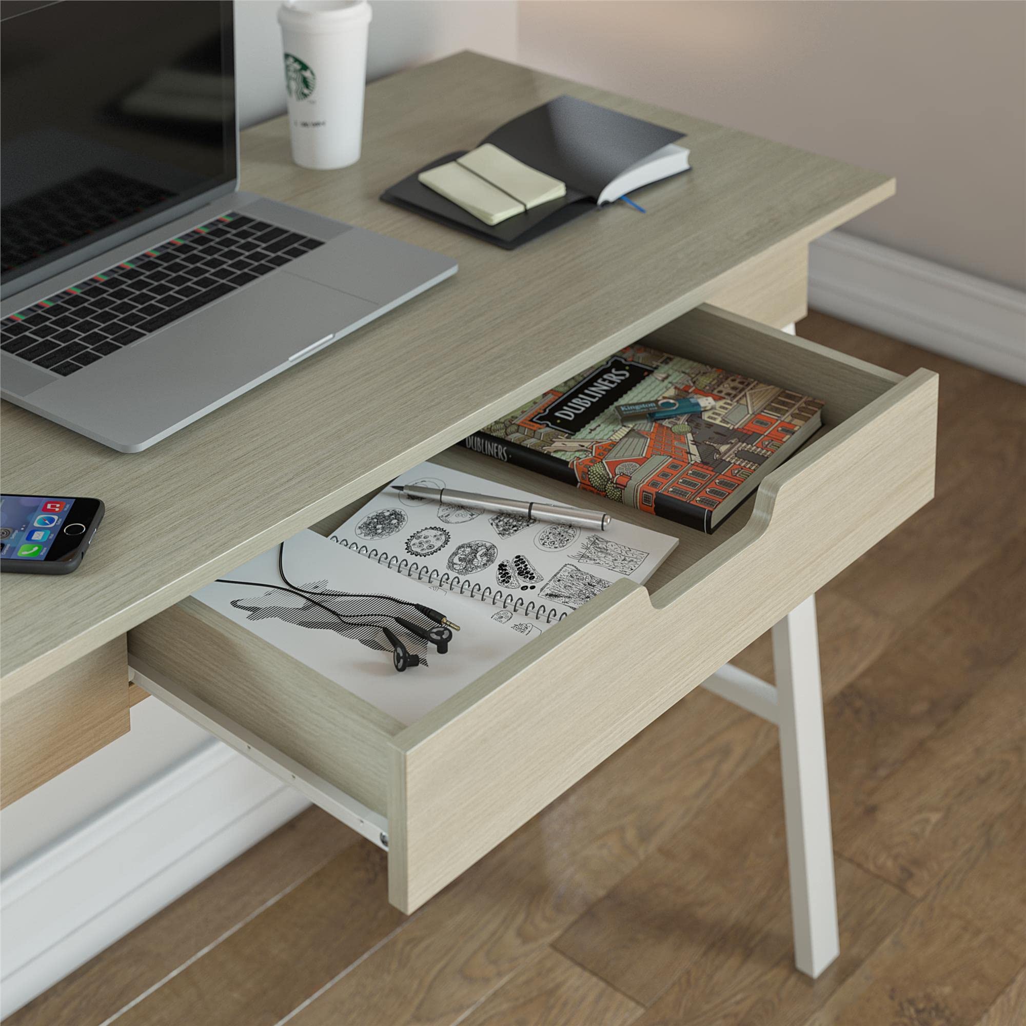 Ameriwood Home Oxford Desk - Pale Oak Finish, Modern Writing Desk for Home Office, Study & Workspace