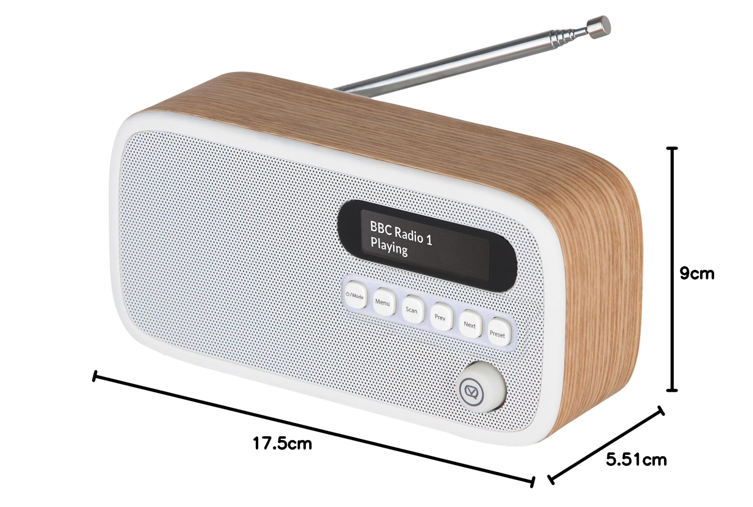 VQ Dexter Portable DAB+ FM Radio with Auto Scan - 60 Presets, Mains/Battery Powered, Digital Tick Approved (Oak) | Perfect for Home, Office, Travel & Outdoor Use