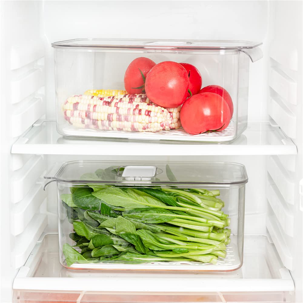 **Airtight Food Storage Containers for Fridge - 2800ML & 5700ML Lettuce Keeper with Lids & Drain Tray - Clear Fridge Organizer Set of 4 - Perfect for Fresh Produce, Meal Prep & Kitchen Organization**