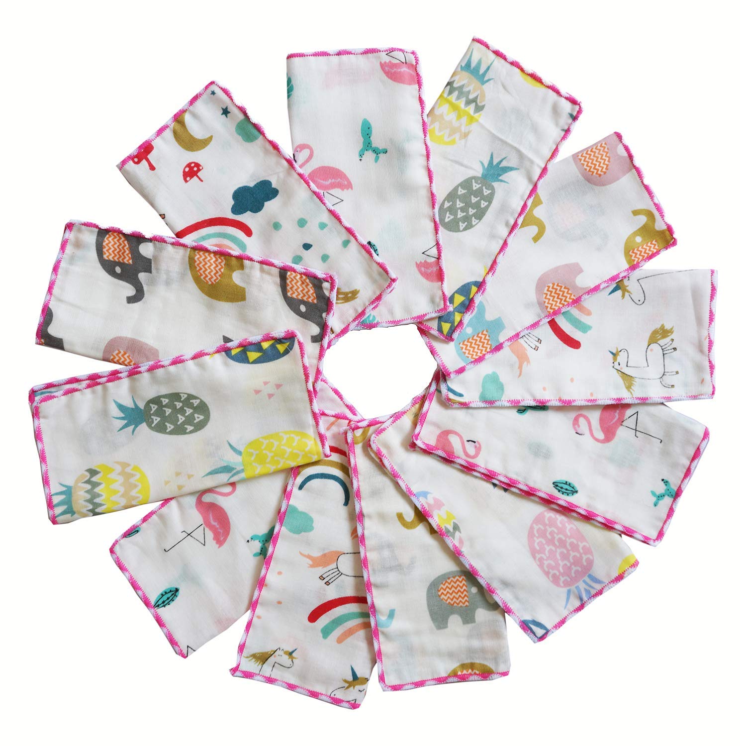 Premium 12-Pack Organic Muslin Baby Washcloths - Ultra Soft 100% Cotton Infant Bath & Face Towels for Newborns - 9x9 Inch Square Baby Shower Gift Set (Tropical Rainforest Print) - Perfect for Bath Time, Diaper Changes & Gentle Skin Care
