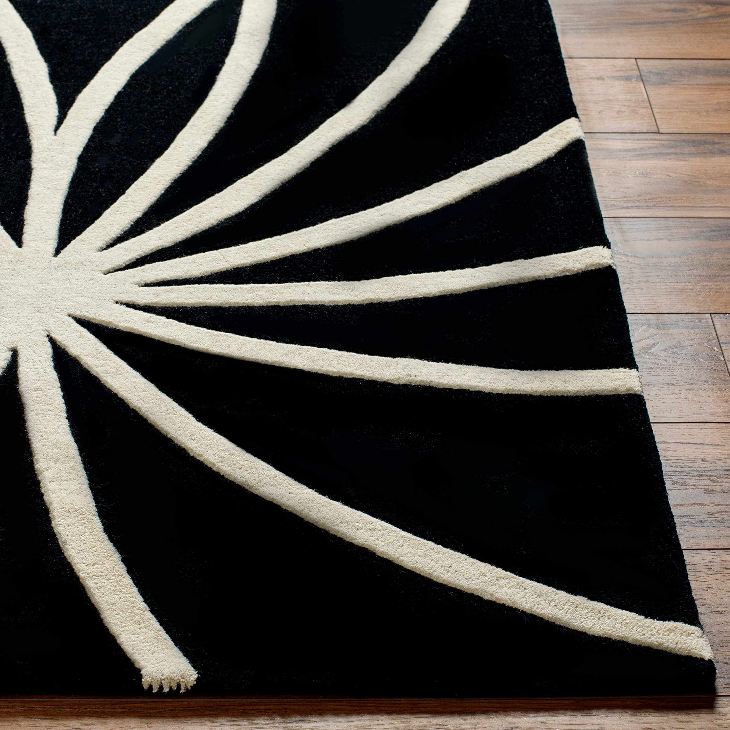Hauteloom Harlem Wool Area Rug 6' x 9' - Soft Modern Black & Beige Living Room Rug - Non-Slip Bedroom Carpet for Cozy Home Decor | Perfect for Family Rooms, Dorm Spaces & Office Flooring