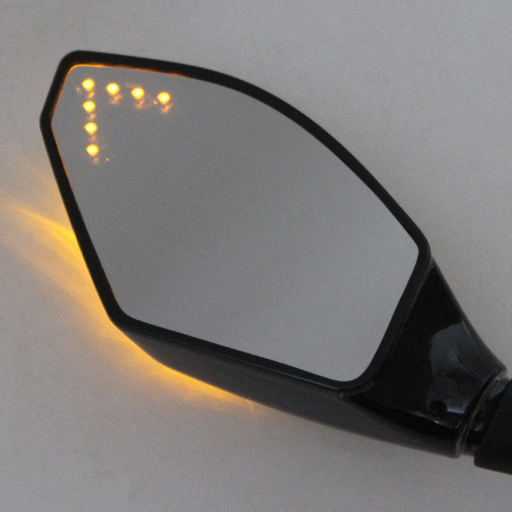 Universal Motorcycle Rearview Mirrors with LED Turn Signals - Compatible with Honda CBR600RR, CBR1000RR, CBR500R & Suzuki Sport Bikes - Enhanced Visibility & Safety for Night Riding & Urban Commuting
