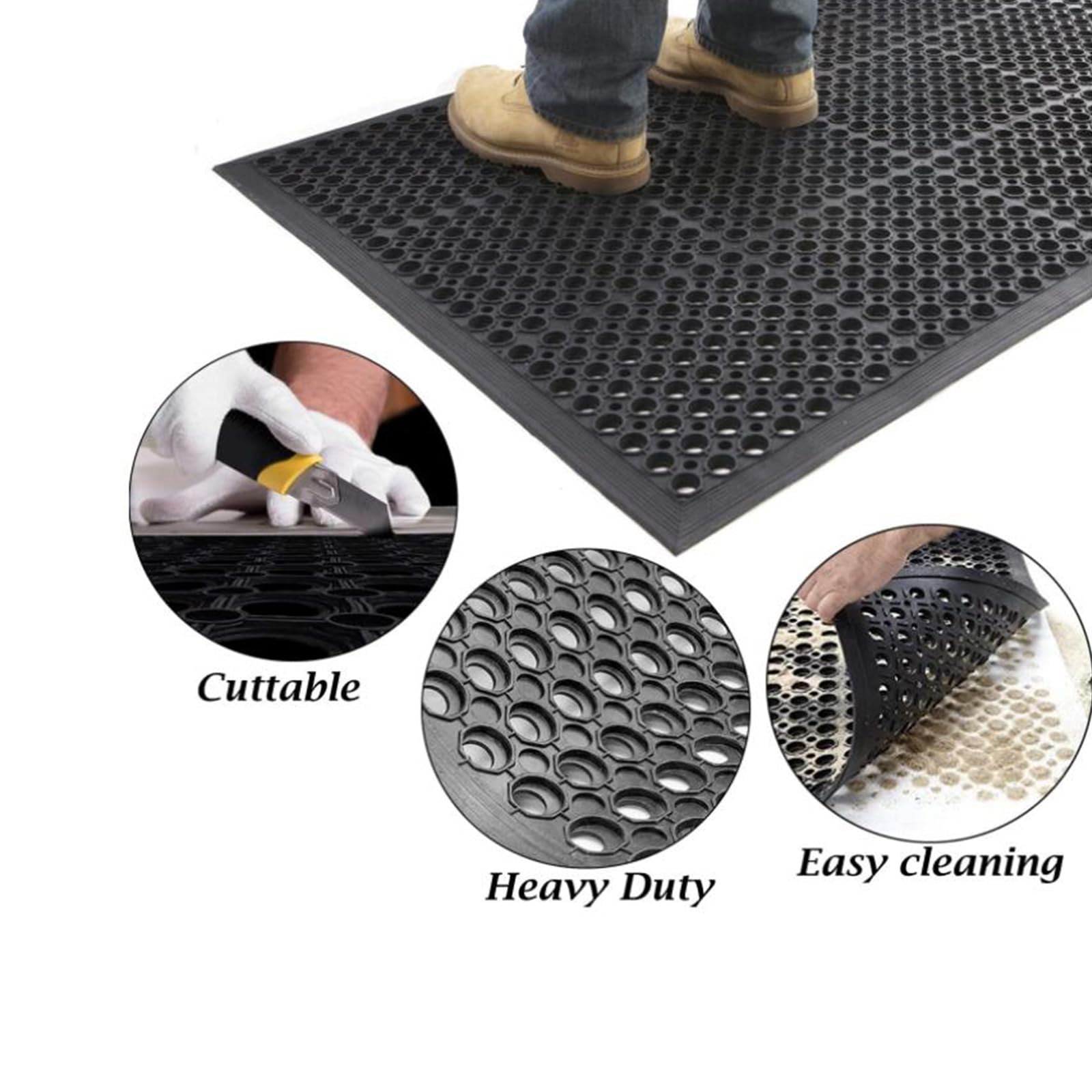 Uyoyous 59x35.4 Inch Non-Slip Rubber Floor Mat with Drainage Holes - Heavy Duty Commercial Kitchen Mat for Restaurants, Bars, Indoor & Outdoor Use - Perfect for High Traffic Areas, Food Prep Stations, and Wet Environments