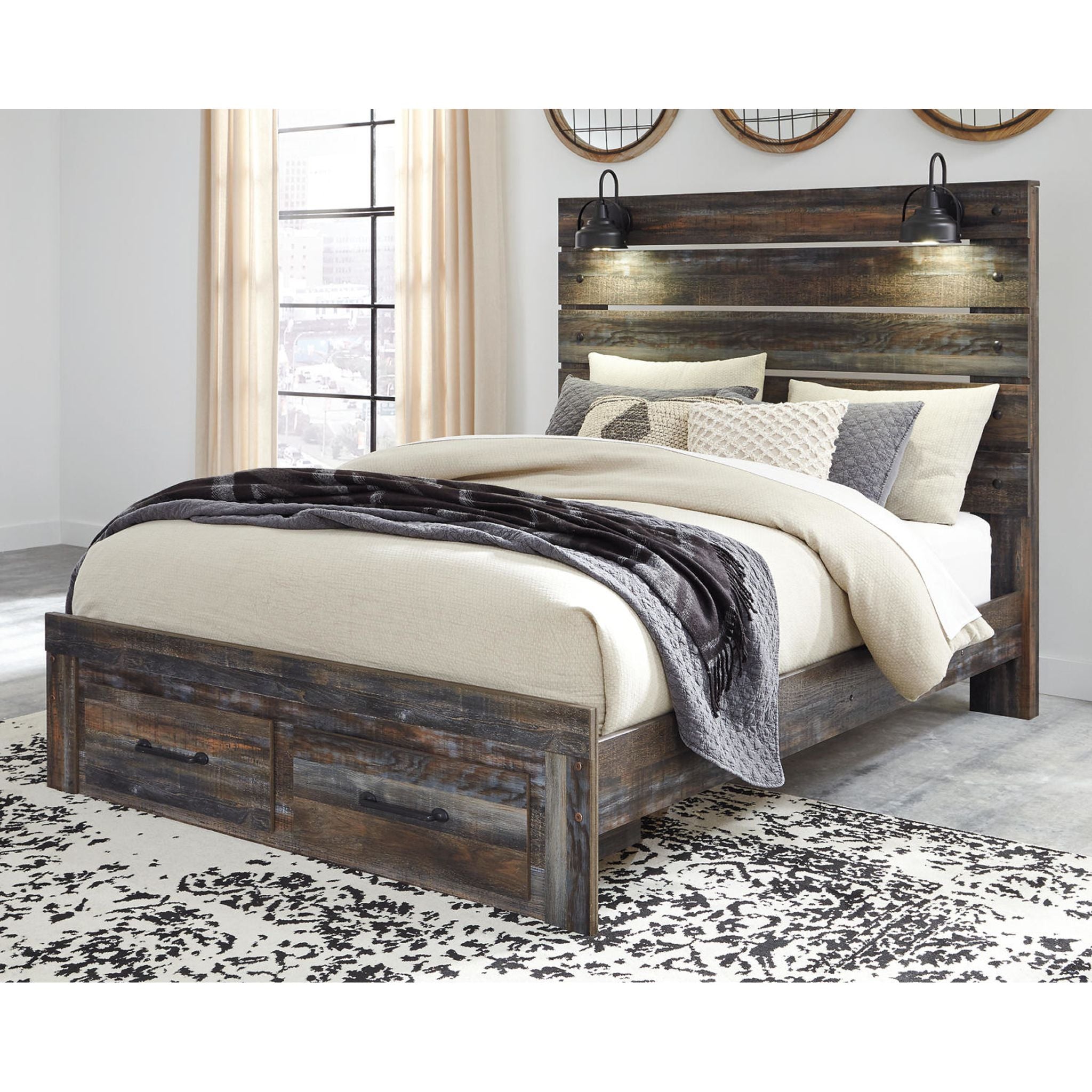 Drystan Panel Bed with 2 Drawer Storage - Queen Size Bed Frame with Underbed Storage - Modern Bedroom Furniture for Small Spaces & Guest Rooms