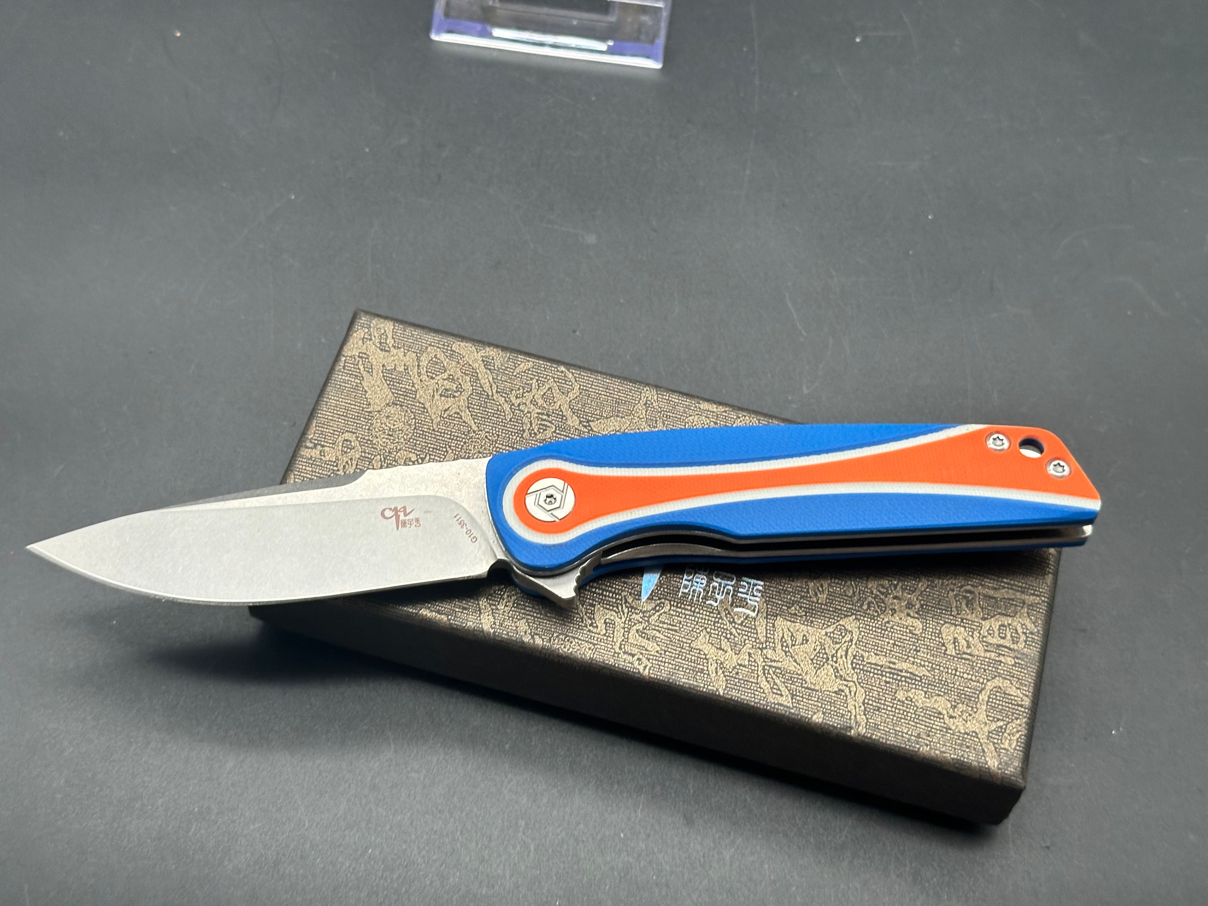 CH Knives CH3511 Folding Pocket Knife - Blue & Orange G10 Handle, Durable EDC Knife for Outdoor Camping, Hiking & Everyday Carry
