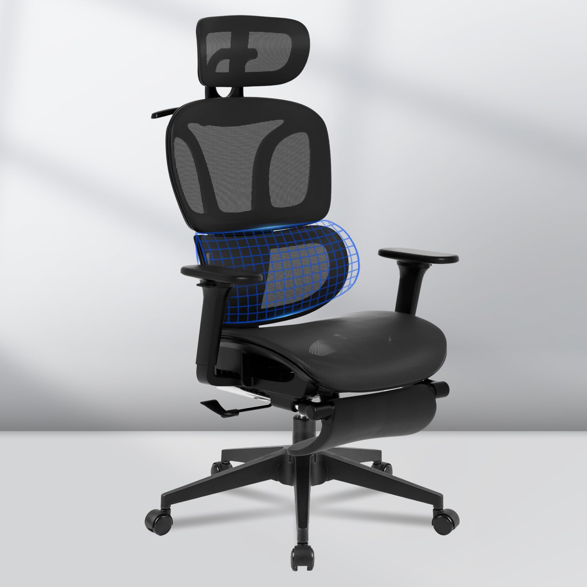 FLEXISPOT Big and Tall Ergonomic Mesh Office Chair - Adjustable Computer Desk Chair with Footrest, Lumbar Support & 360° Swivel - Black Mesh Executive Chair for Home Office & Gaming Setup