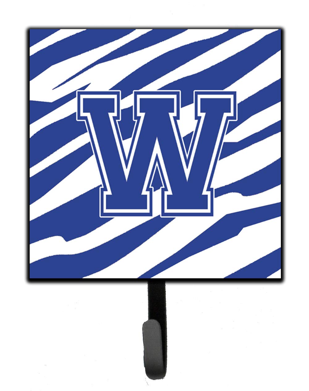 Caroline's Treasures CJ1034-WSH4 Letter W Initial Tiger Stripe Blue and White Leash Holder & Key Hook - Small Multicolor Wall Organizer for Pets, Keys & Home Decor