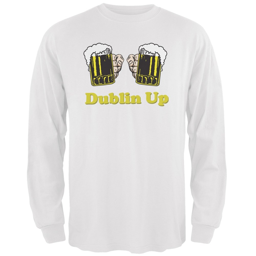 St. Patrick's Day Dublin Up White Long Sleeve T-Shirt for Adults - Irish Pride, Pub Crawl & Festival Wear