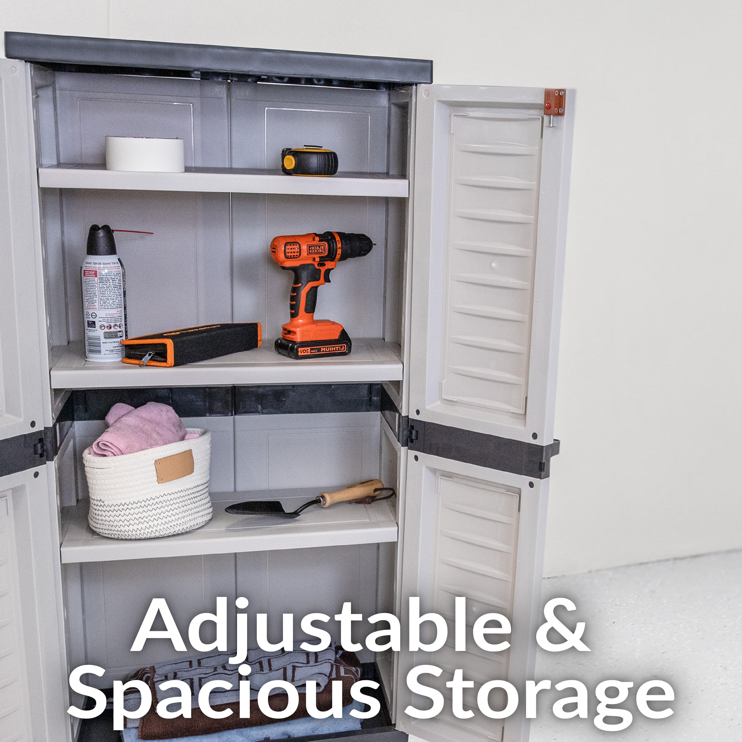 Lockable Plastic Storage Cabinet with 3 Adjustable Shelves - Heavy Duty Outdoor & Indoor Organizer for Garage, Shed, Patio, or Home Organization