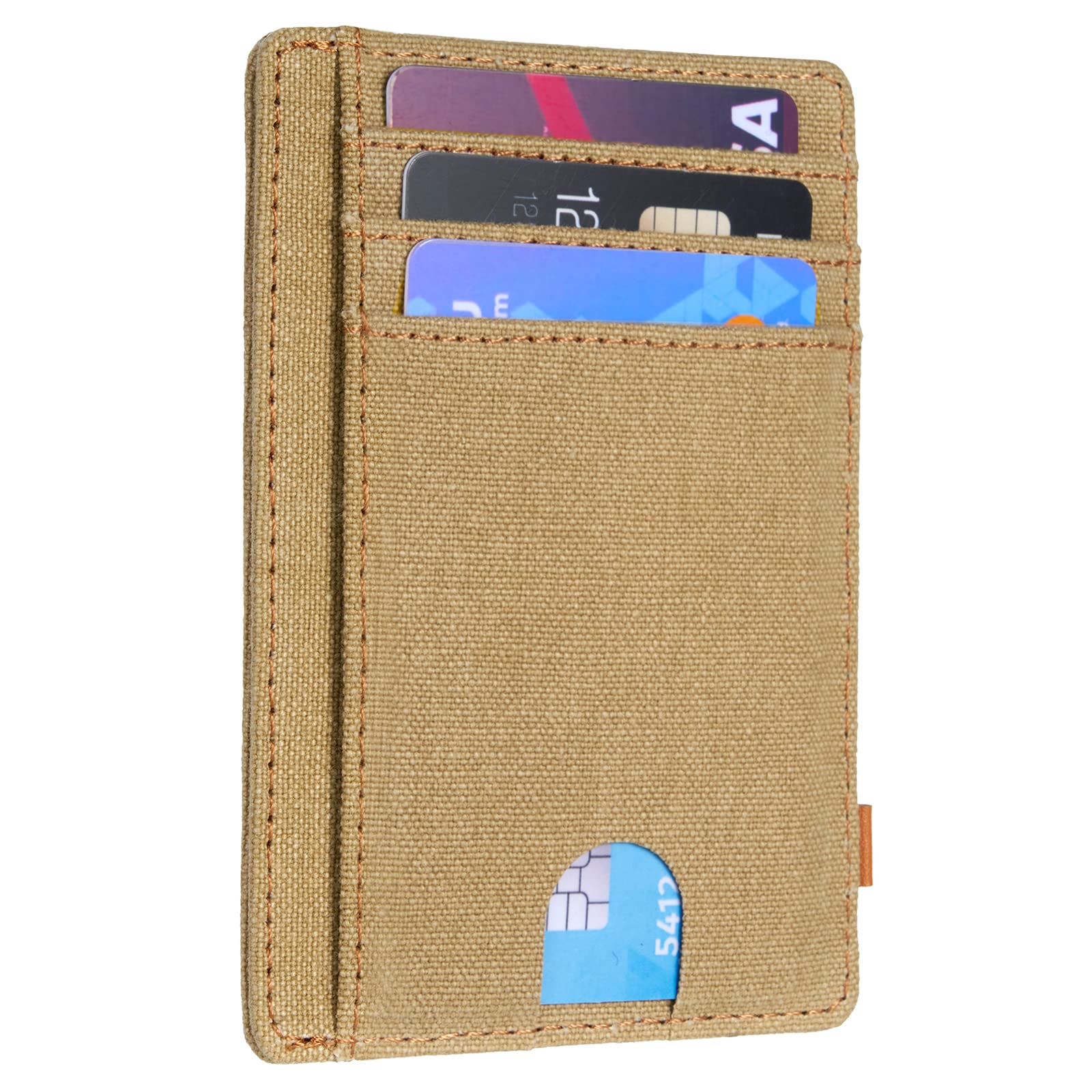 Qbool Men's Slim RFID Blocking Front Pocket Wallet - Minimalist Leather Credit Card Holder with Cash Slot (Khaki) - Perfect for Travel, Business & Everyday Use