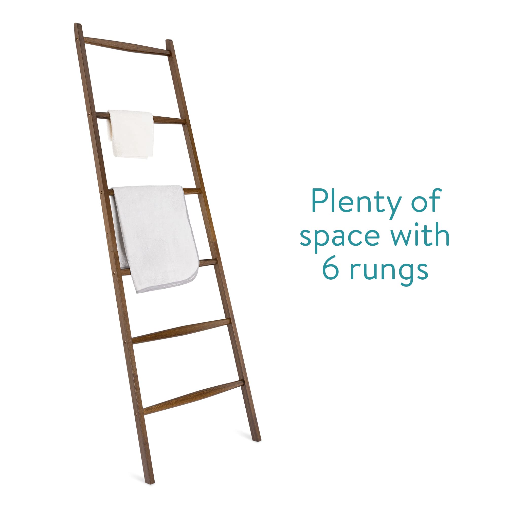Premium Bamboo Towel Ladder - Space-Saving Wooden Rack for Blankets, Towels & Clothes - Bathroom & Bedroom Organizer - Natural Dark Brown Finish - Perfect for Spa, Laundry Room & Cozy Home Decor