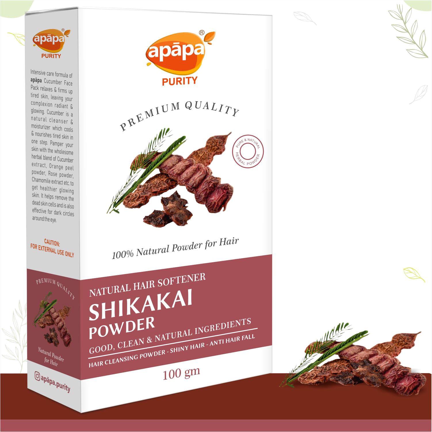 Apāpa Shikakai Powder - Natural Hair Cleanser & Mask for Soft, Shiny Hair | Controls Hair Fall, Dandruff & Frizz | Vegan, 100g | Perfect for Daily Hair Care & Scalp Treatment