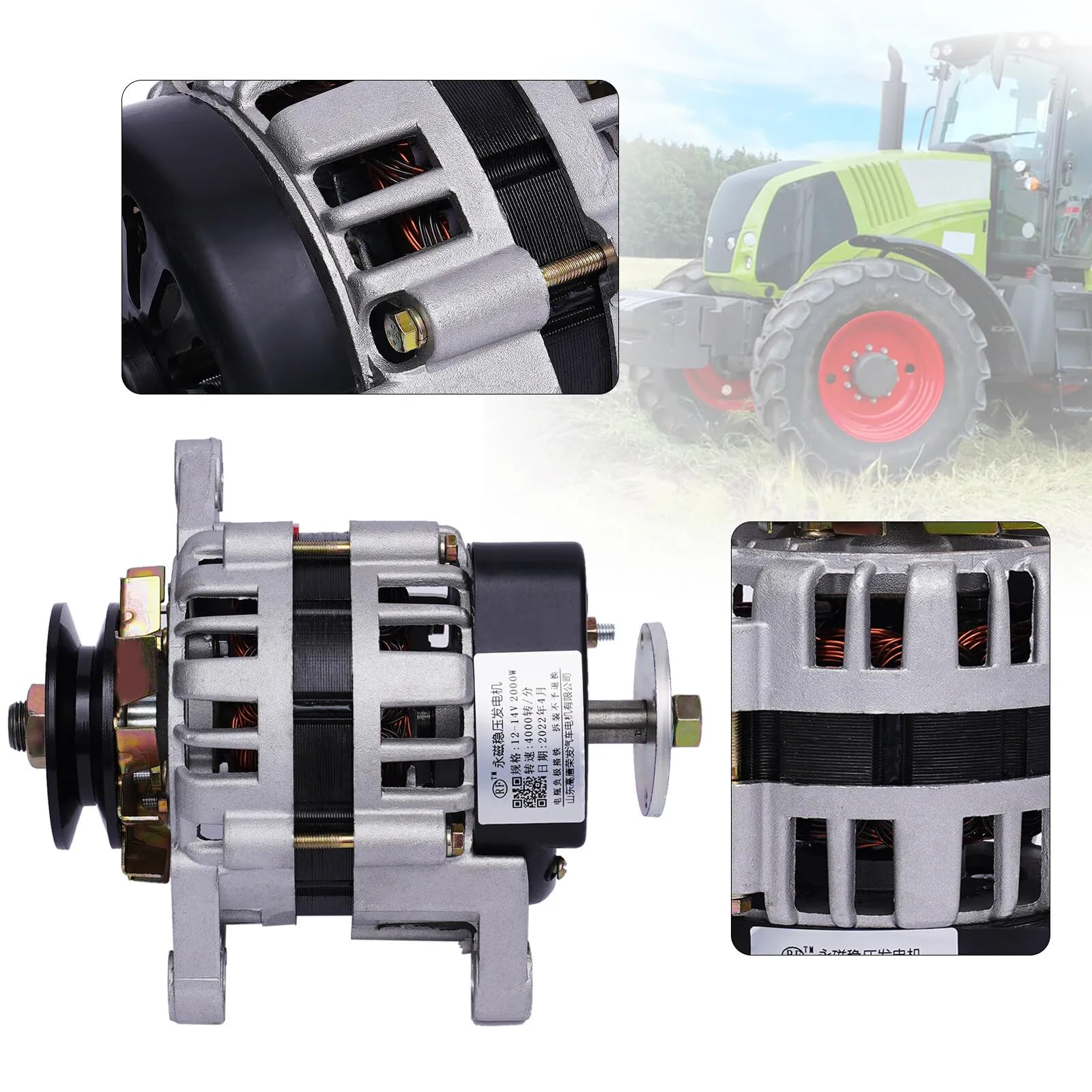 2000W 12V Permanent Magnet Synchronous Generator - Low RPM PMA Alternator for Tractors & Agricultural Vehicles - DC Power Generator 4000rpm - Perfect for Off-Grid Charging, Lighting & Farm Equipment Power Supply