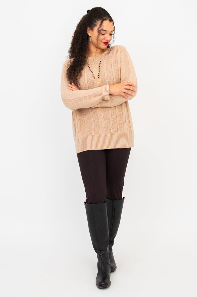 Cora Sweater - Soft Cotton Knit Pullover in Latte Brown | Cozy Casual Wear for Fall & Winter