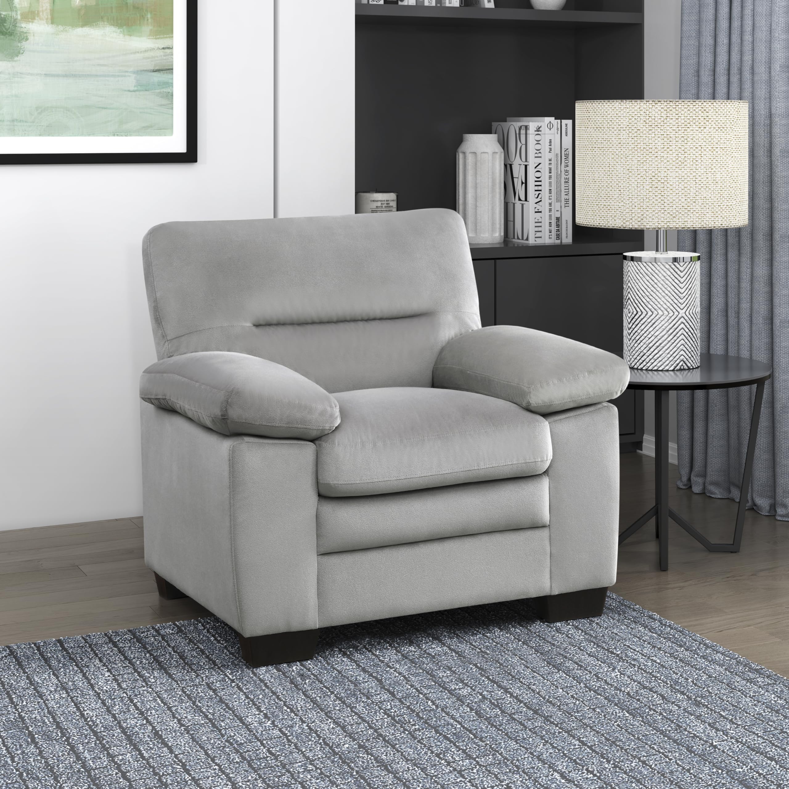 Lexicon Single Sofa Chair - Modern Upholstered Accent Armchair for Living Room, Bedroom, Office & Waiting Room - Comfortable Lounge Chair in Gray - Perfect for Reading Nooks, Home Theaters & Reception Areas