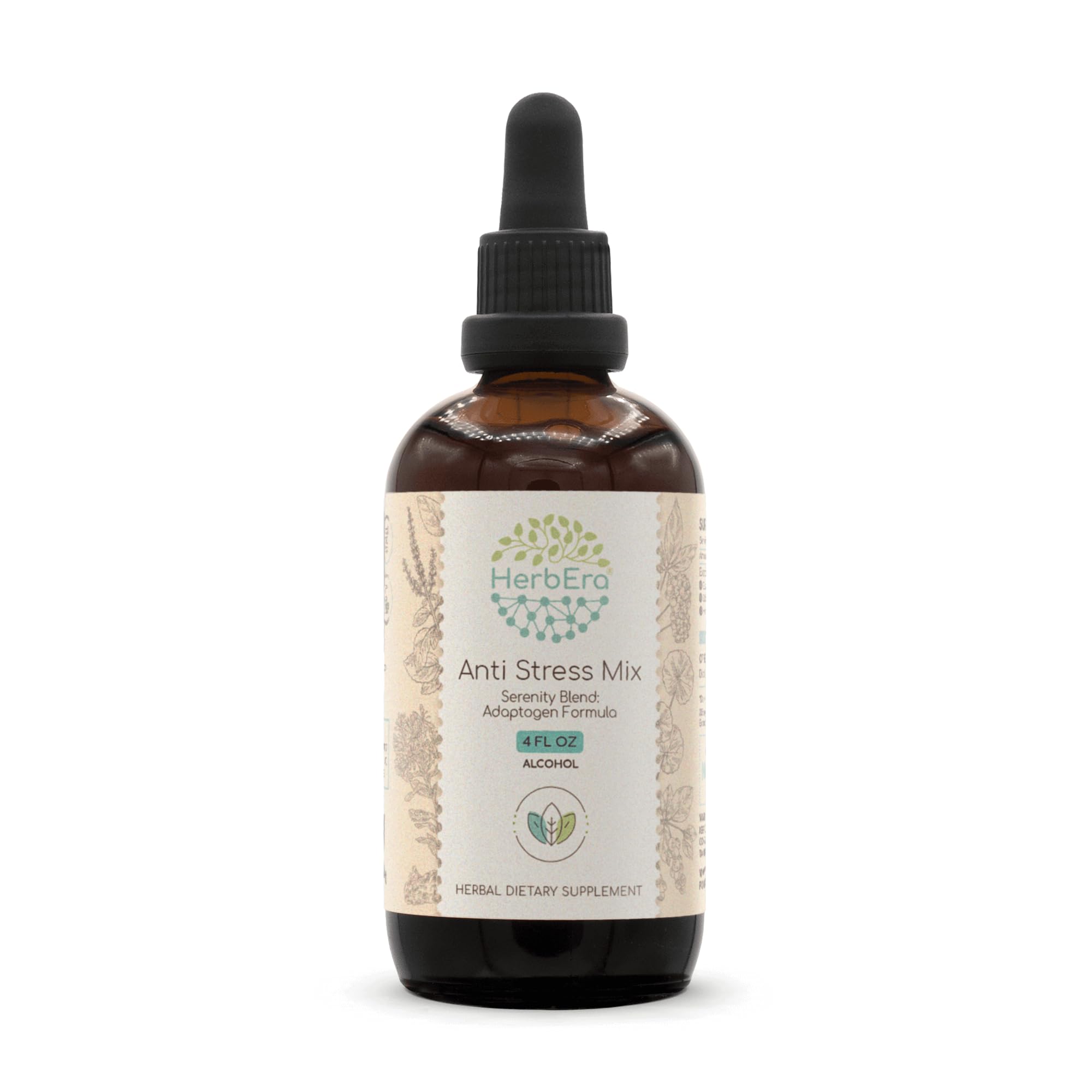 Anti-Stress Adaptogen Tincture with Eleuthero Root, Rhodiola, Schisandra Berry & Holy Basil - Natural Stress Relief Supplement (4oz) - Perfect for Daily Stress Management & Mental Clarity