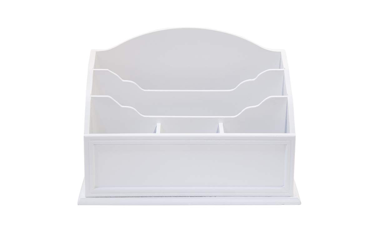 Premium White Wooden Desktop Letter Holder – 5-Slot Mail & Stationery Organizer – High-Quality Wooden Desk Organizer for Pens, Pencils, Bills & Documents – Perfect for Home Office, School & Workspace Organization