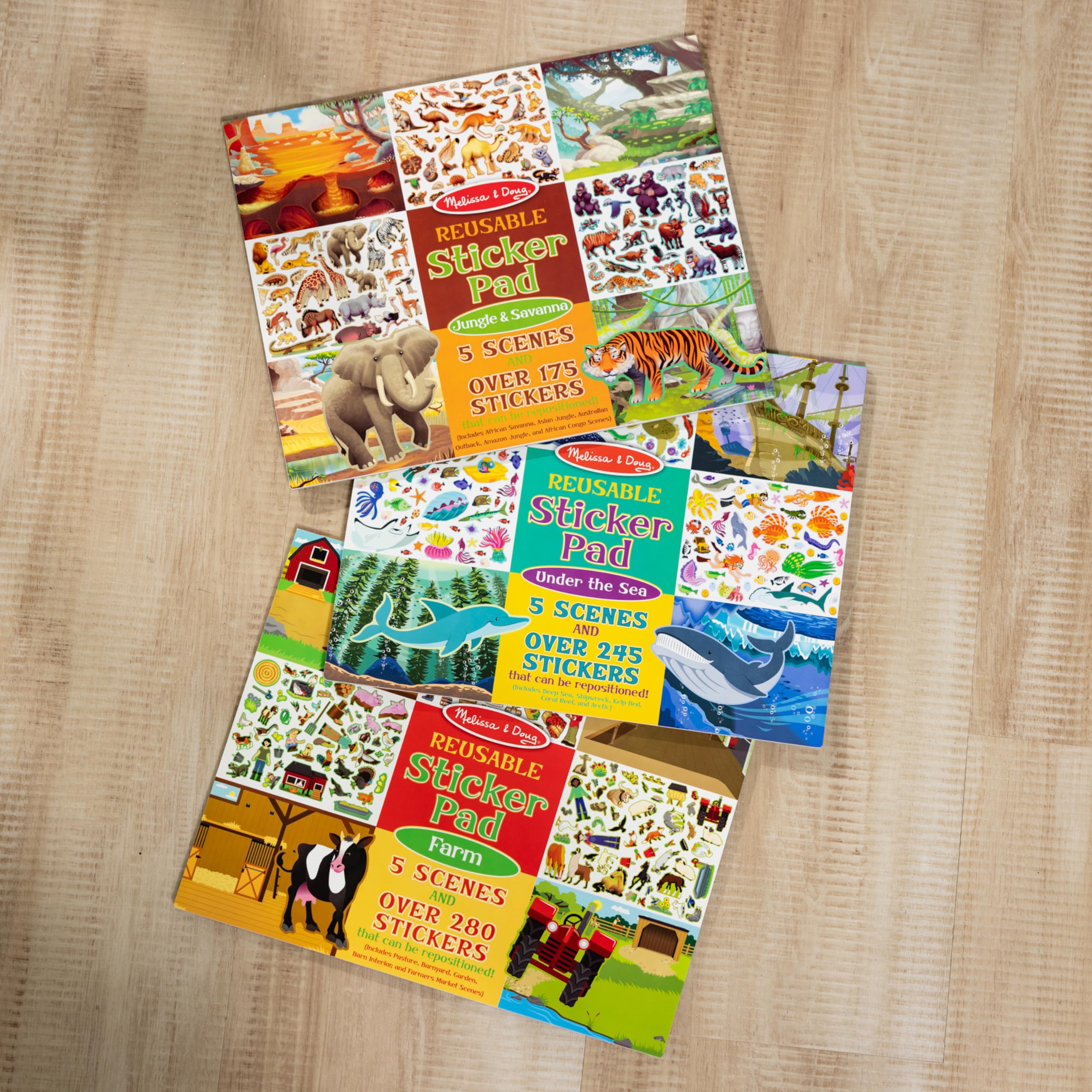 Melissa & Doug Reusable Sticker Pad Set - Jungle, Farm & Ocean Adventure Stickers for Kids Ages 3+ | Creative Art Activities, Crafts & Learning Fun | Perfect for Travel, Birthday Gifts & Preschool Playtime