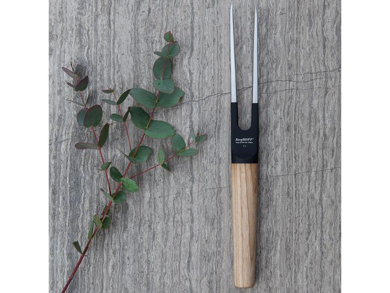 BergHOFF Ron 6.75-Inch Stainless Steel Carving Fork with Natural Wood Handle - Perfect for Roasts, Turkey, BBQ & Holiday Meals