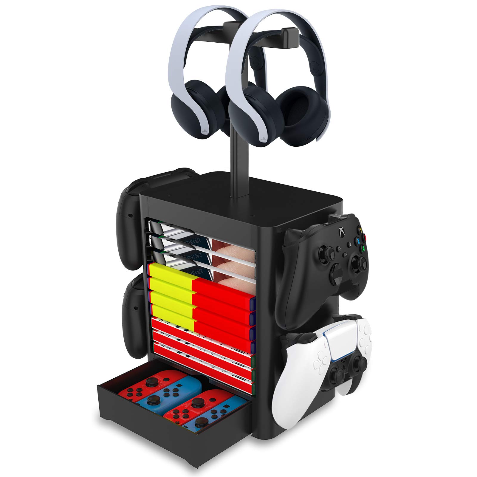 NexiGo Gaming Headset and Game Organizer Storage Case - Holds 10 PS5/PS4/Xbox Series X|S/Nintendo Switch Games, Controllers, Headphones & Accessories - Perfect for Gaming Setup Organization & Travel (Black)