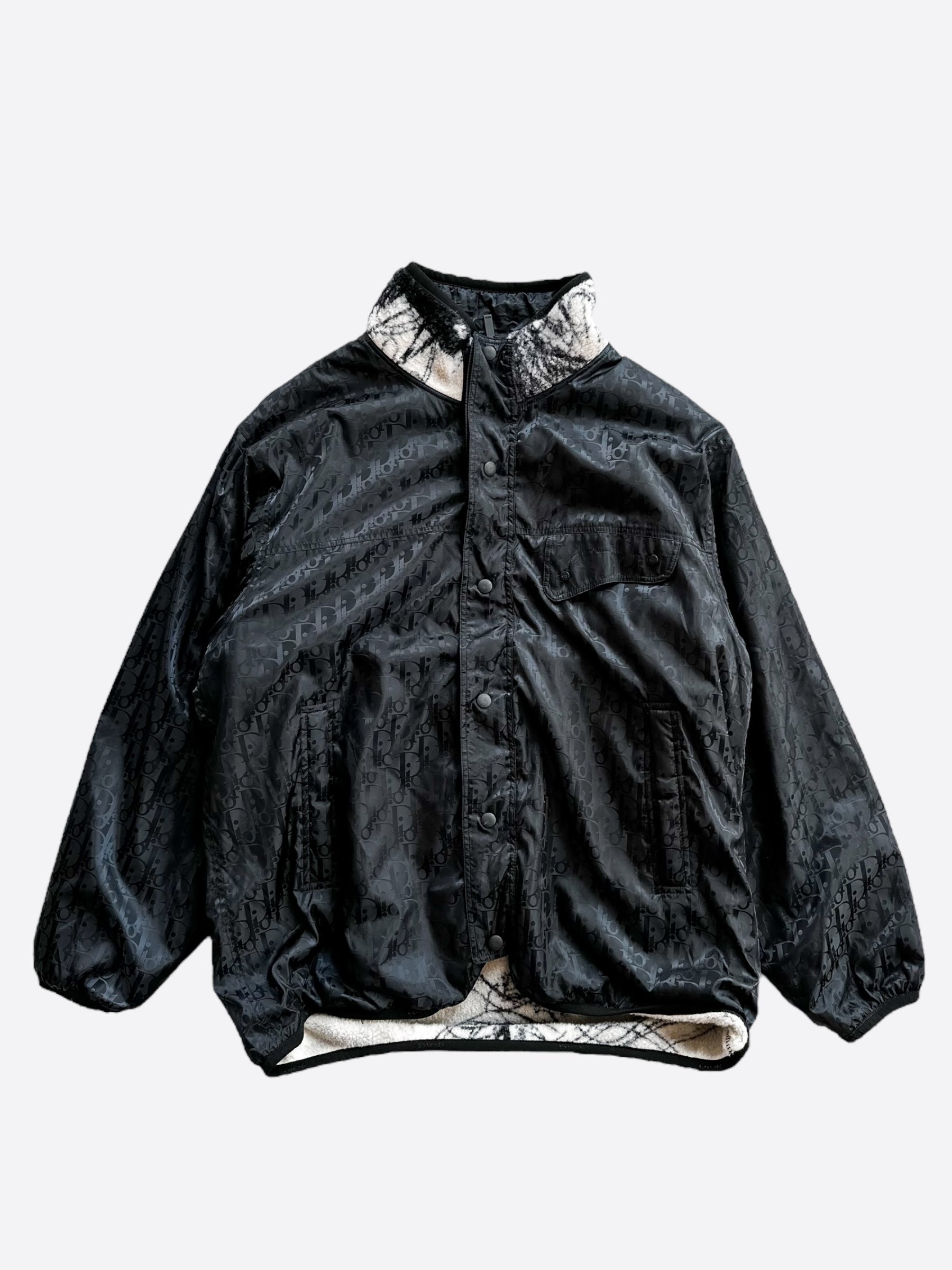 Dior Black Oblique Reversible Fleece Jacket for Men & Women - Stylish Winter Outerwear for Fashion & Outdoor Activities
