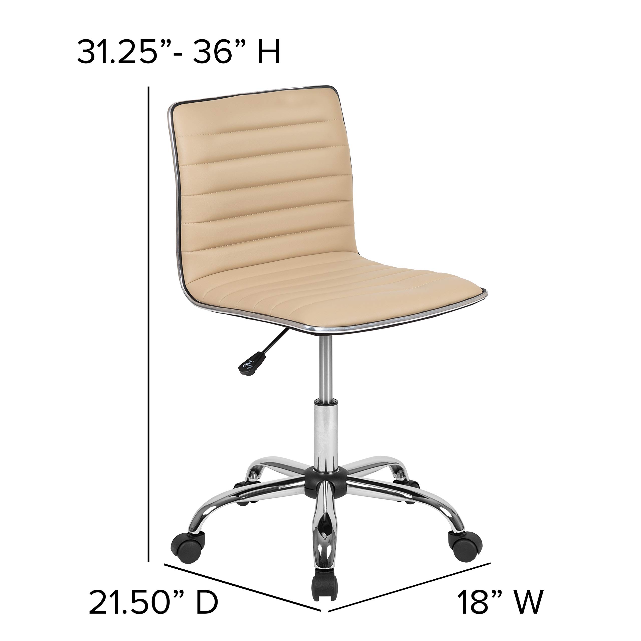 EMMA + OLIVER Low Back Designer Armless Tan Ribbed Swivel Task Office Chair - Ergonomic Desk Chair for Home Office, Gaming & Workspace Comfort