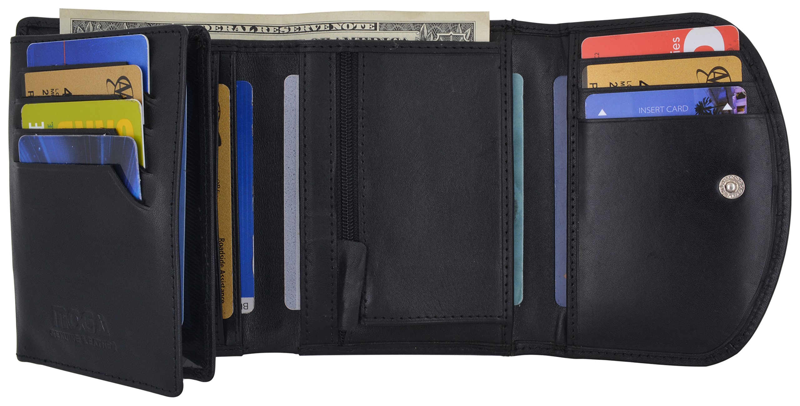 Genuine Leather Women's Wallet with Double ID Windows & Zippered Pocket - Slim Credit Card Holder for Everyday Use by Moga | Perfect for Work, Travel, and Minimalist Lifestyle