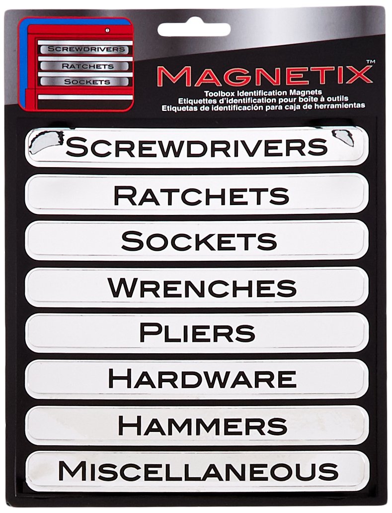 Chroma 47001 Silver Toolbox Magnet Label Kit - 8 Piece Set for Tool Organization & Workshop Storage | Durable Magnetic Labels for Toolboxes, Garage Cabinets & Workshop Tools
