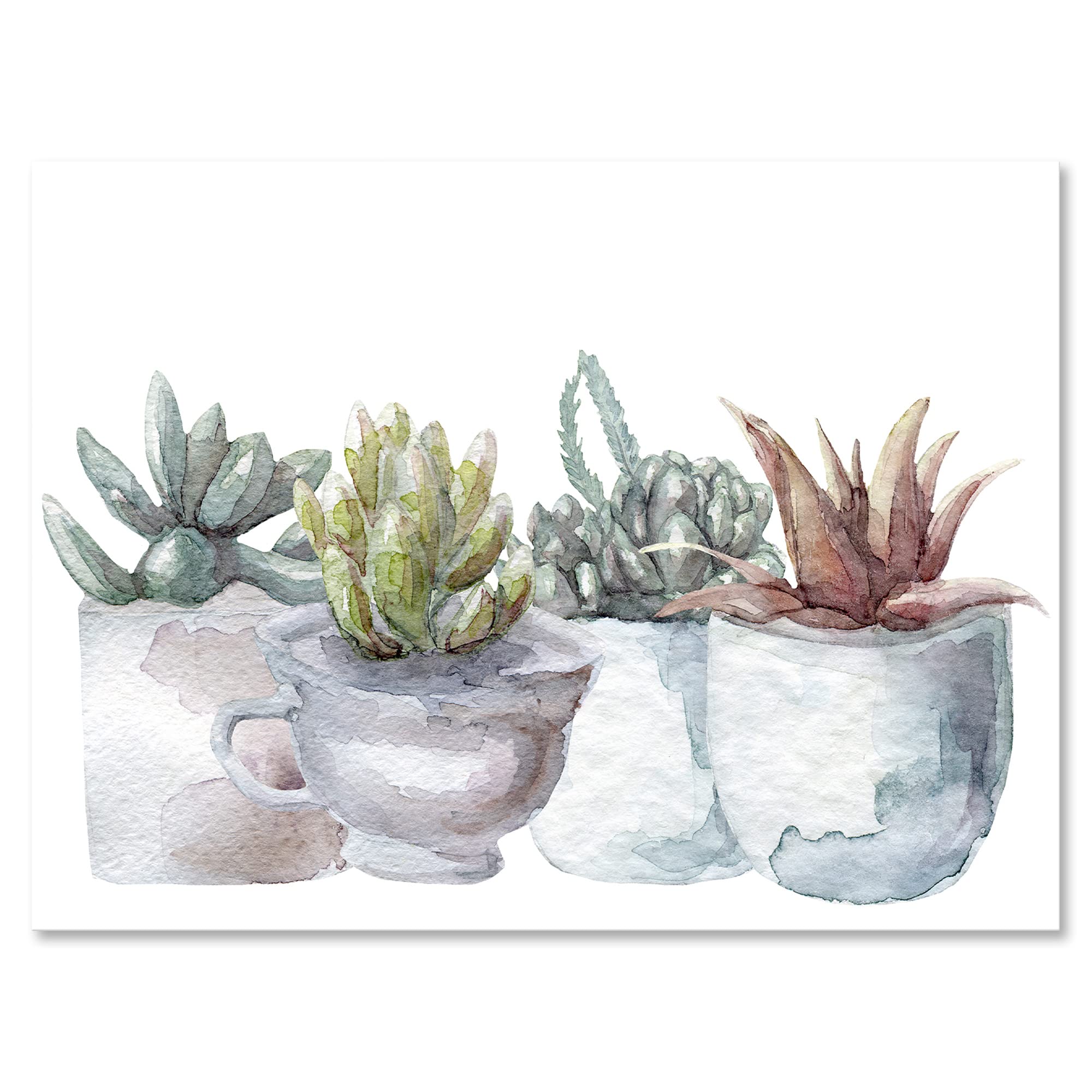 DesignQ Cactus and Succulent House Plants IV Farmhouse Canvas Wall Art - Desert Botanical Decor for Living Room, Bedroom & Office