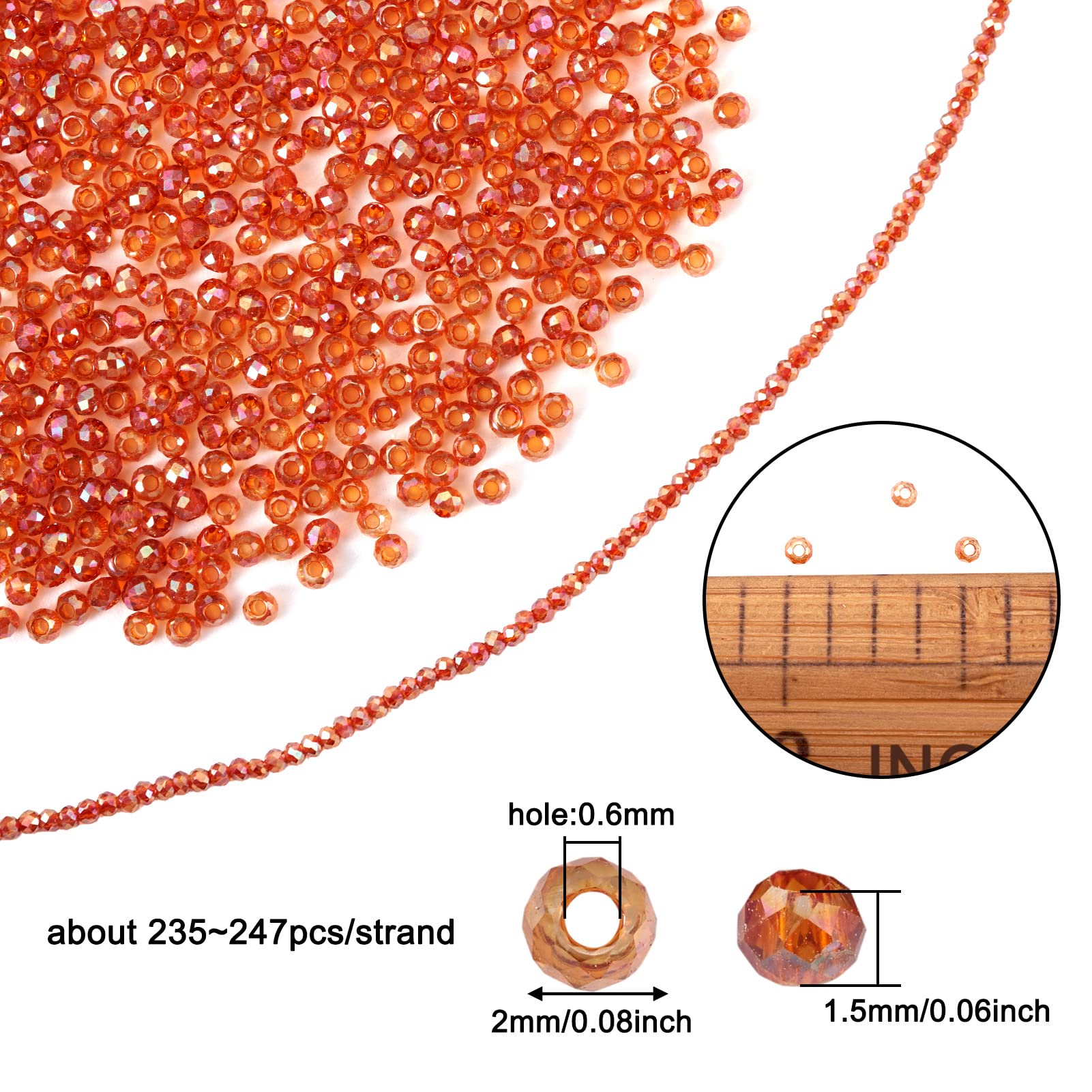 FASHEWELRY 10 Strands 2mm Briolette Crystal Glass Beads - Faceted Rondelle Spacer Beads for Jewelry Making, Necklace & Bracelet - Full Rainbow Plated (Light Coral) - DIY Craft, Gift, Fashion Accessories