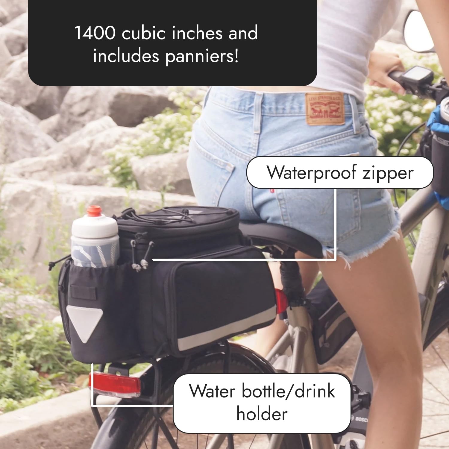 BiKase MIK Compatible Trunk Bike Bag - Waterproof Bicycle Pannier Rack Bag with MIK Attachment & Water Bottle Holder | Perfect for Commuting, Grocery Shopping & Outdoor Adventures (MIK Rack Not Included)
