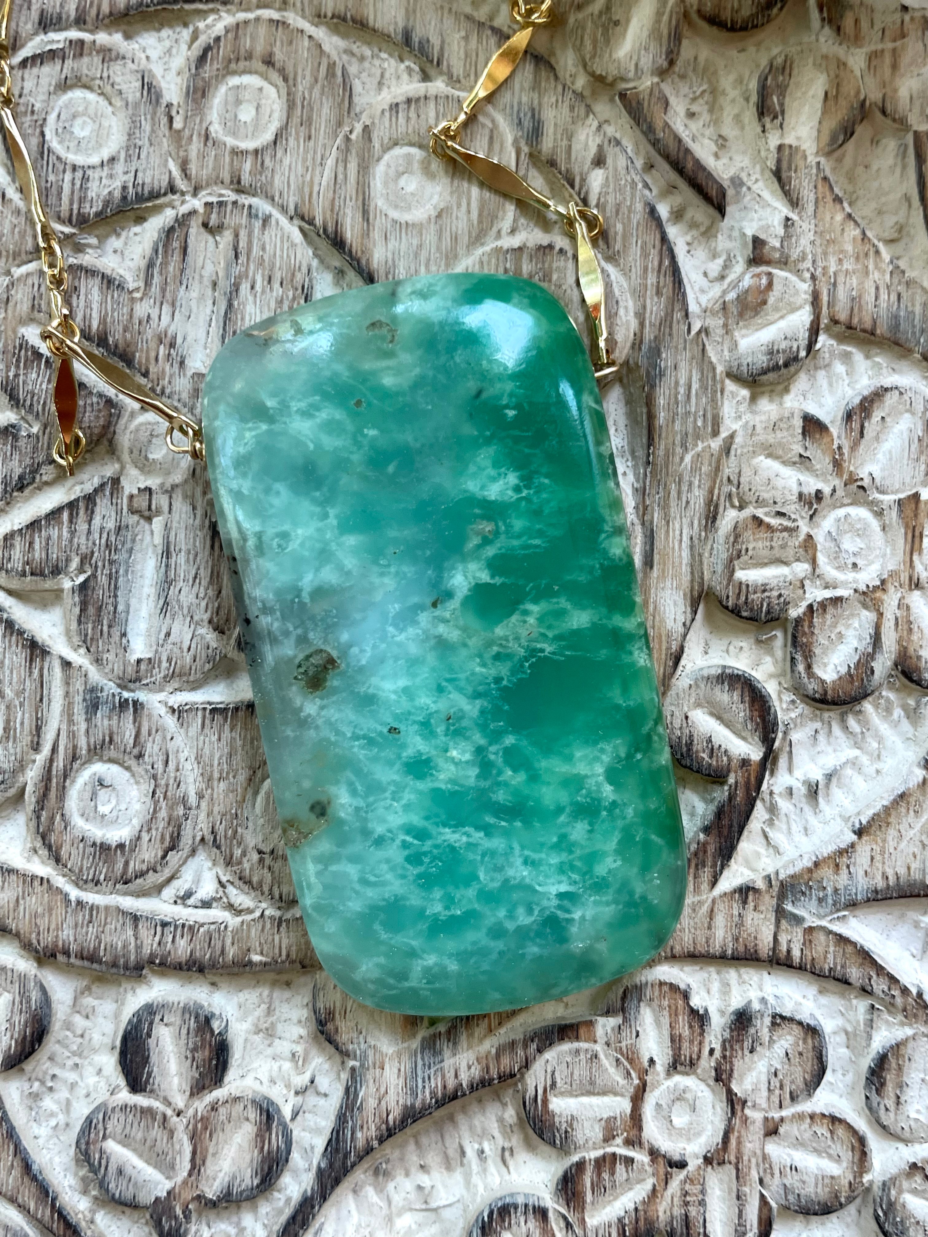 Extra Large Chrysoprase Crystal Necklace - 18