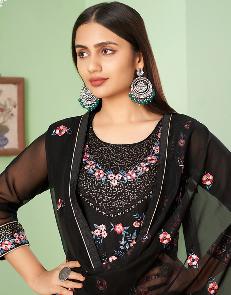 Elegant Black Palazzo Style Suit in Georgette Fabric - Perfect for Office Wear, Formal Events & Evening Occasions