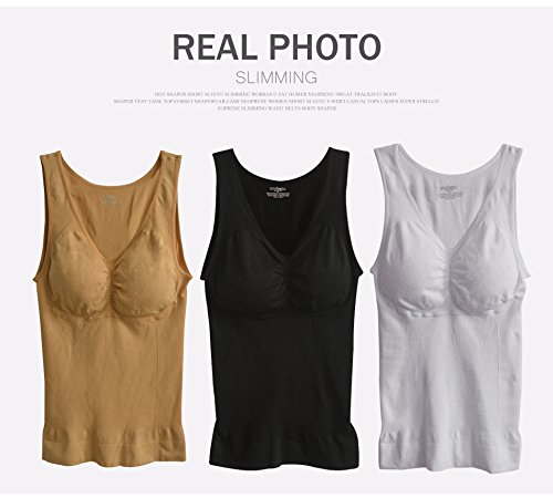 3 Pack Women's Shapewear Camisole with Built-in Removable Pads - Seamless Tummy Control Tank Top for Everyday Wear & Layering | Plus Size Friendly Shapewear for Women