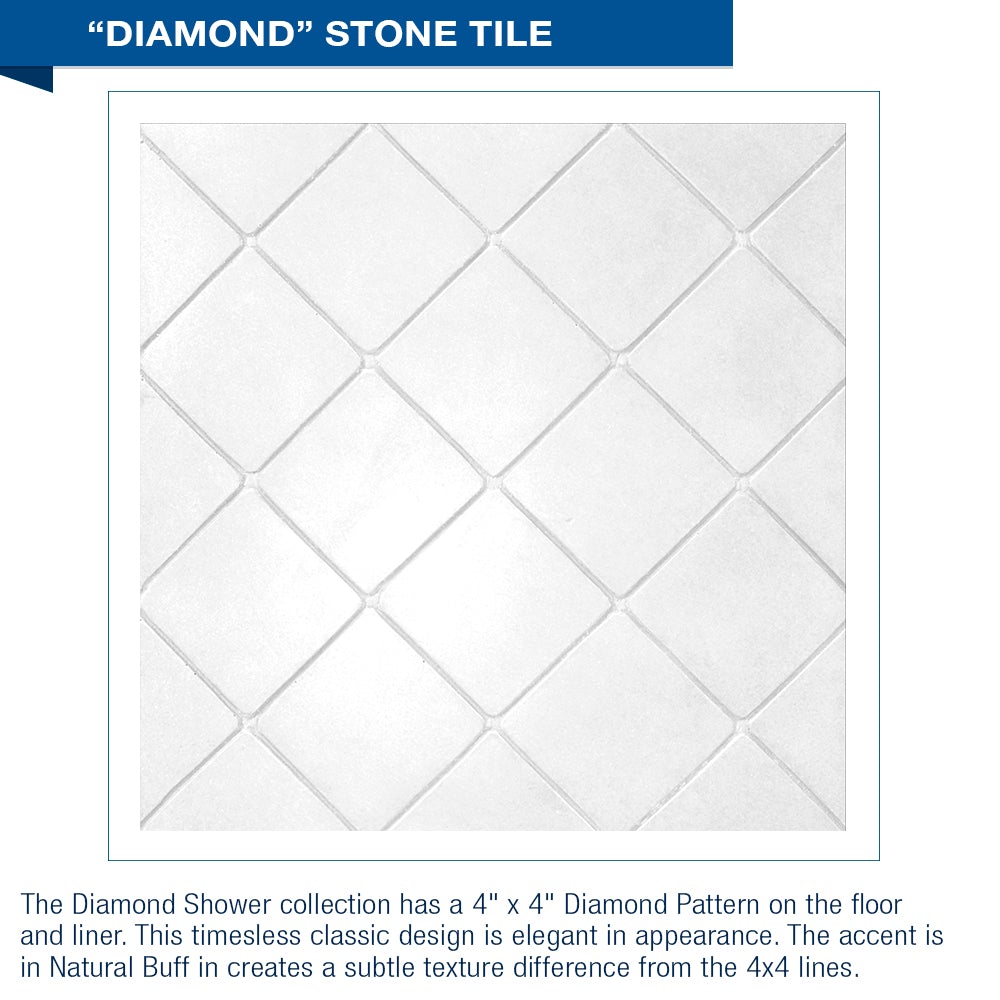 60 Alcove Natural Buff Sistine Stone & Diamond Stone Accent DIY Shower Remodel Kit - Easy Bathroom Upgrade for Home Renovation Projects