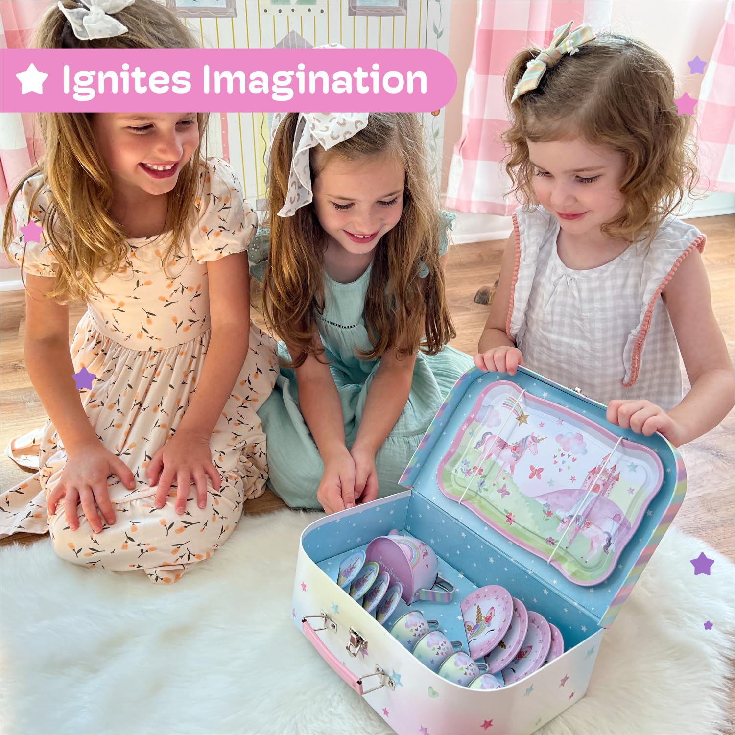 Jewelkeeper 15-Piece Unicorn Tea Party Set for Toddlers - Pretend Play Tea Set with Carrying Case - Perfect for Picnics, Birthday Parties & Imaginative Play - Unique Gift for Girls & Boys Ages 3-6