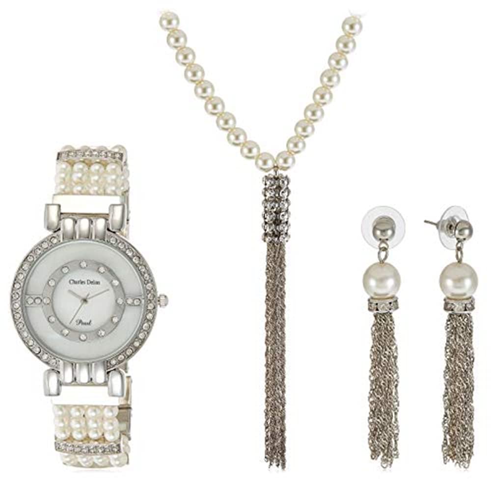Charles Delon Women's Watch 5706 - Elegant Silver Stainless Steel Quartz Watch with Pearl Accents | Perfect for Business, Formal Events & Everyday Wear