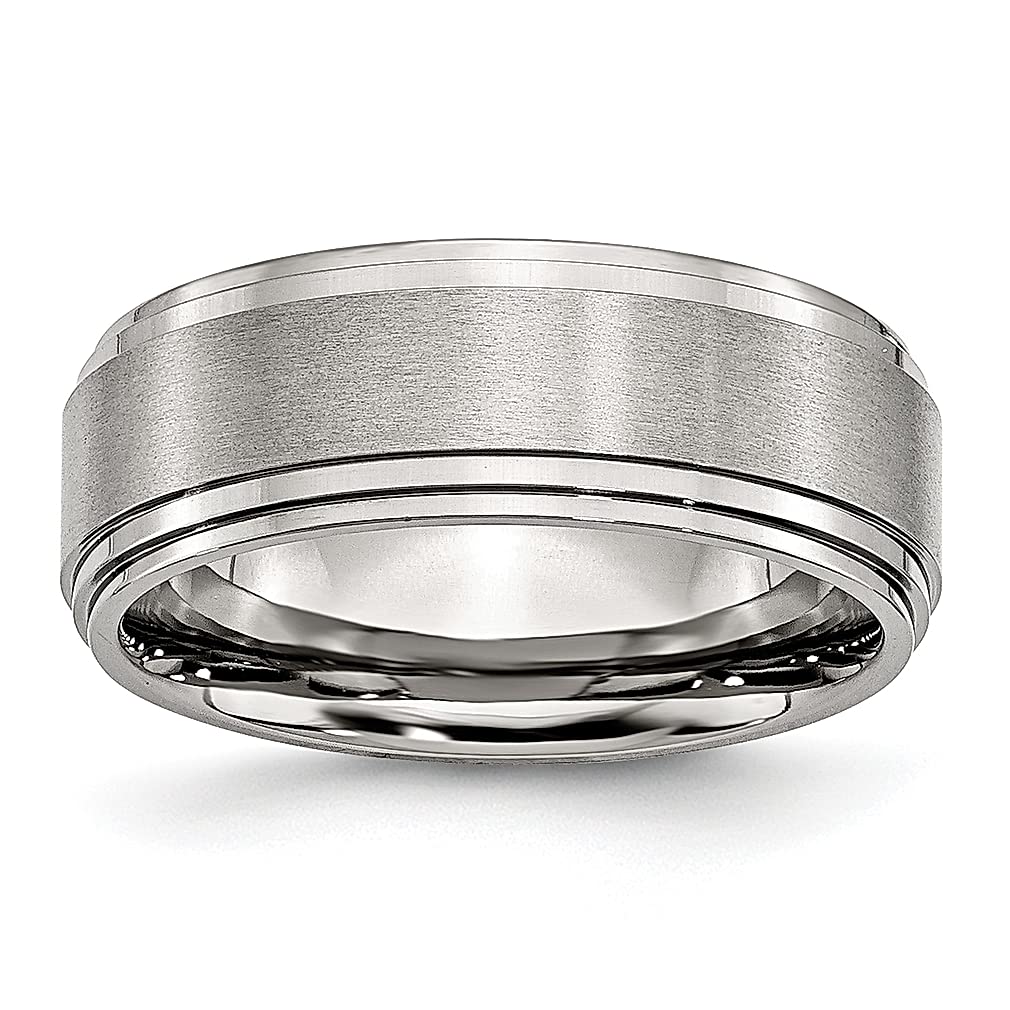 ICE CARATS 8mm Stainless Steel Brushed Wedding Band - Classic Flat Ridged Edge Ring for Women | Durable & Hypoallergenic Jewelry | Perfect for Anniversaries, Engagements & Everyday Wear
