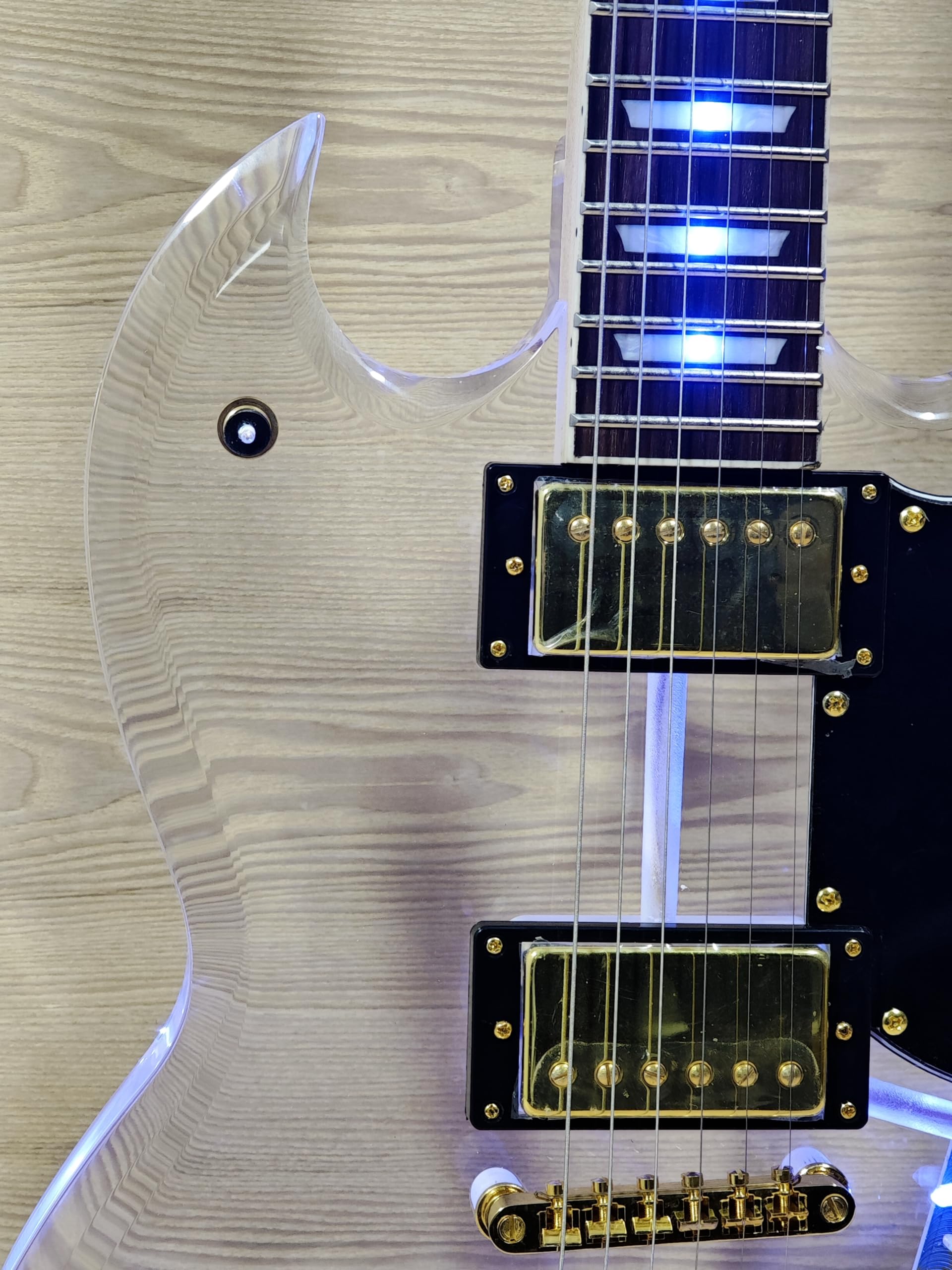 Transparent Acrylic Body LED Light Electric Guitar with Maple Neck - Crystal Clear Sweet Tone for Stage Performance & Home Practice (Kit-LED-SG)