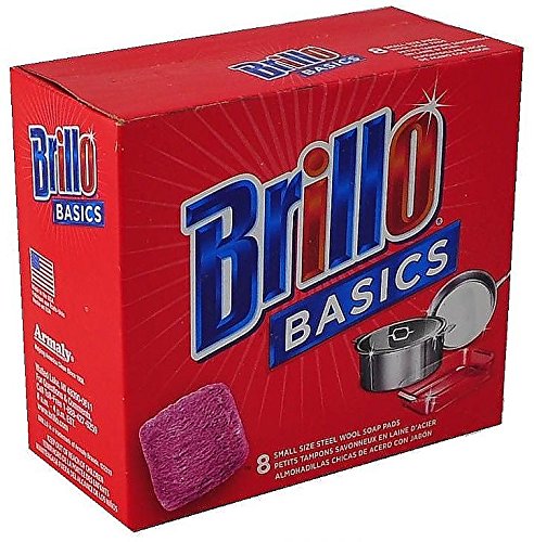 Brillo Basics Steel Wool Soap Pads - 24 Count (3 Pack of 8) | Heavy Duty Cleaning for Pots, Pans & Grill Grates | Kitchen & Outdoor Use