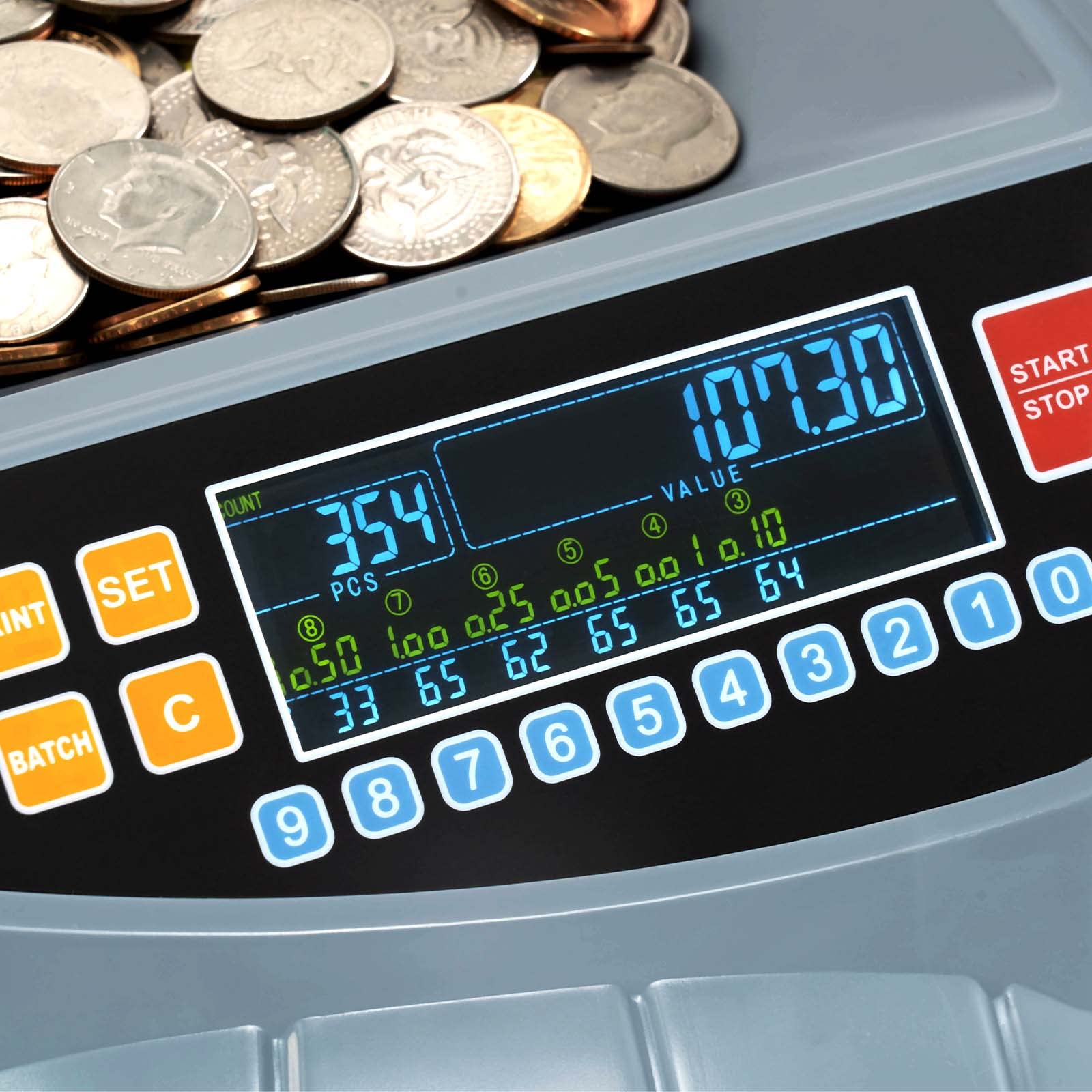 MUNBYN High-Speed Coin Counter and Sorter Machine - Counts 1¢, 5¢, 10¢, 25¢, 50¢ & Dollar Coins (250 Coins/Min) with 6 Sorting Bins | Compatible with Printer & Batch Mode | Perfect for Banks, Retail Stores, and Small Businesses